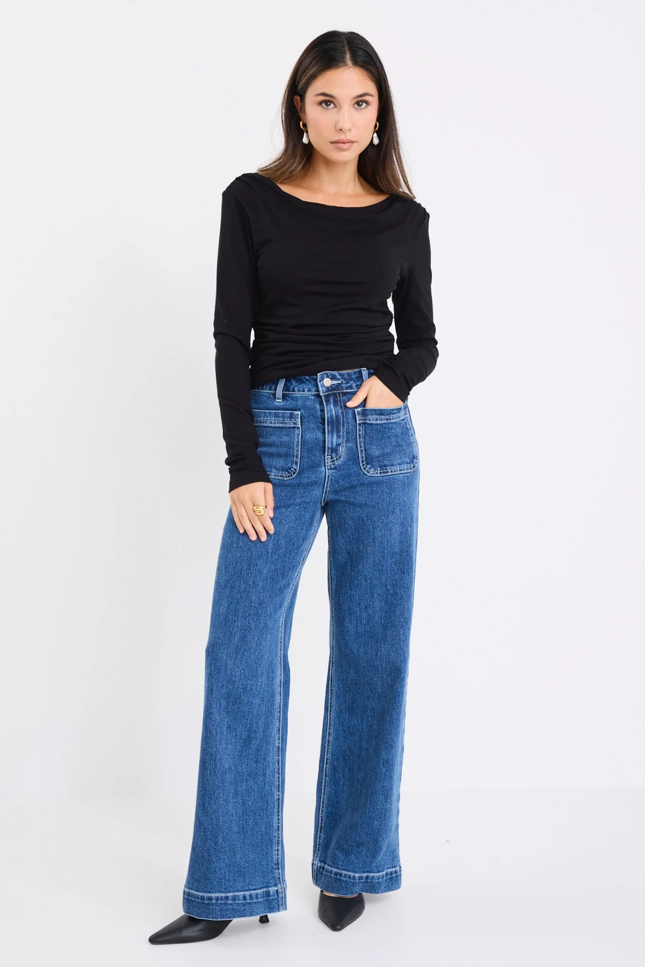 Alley Black Rib Asymmetric Neck Top - Image 2