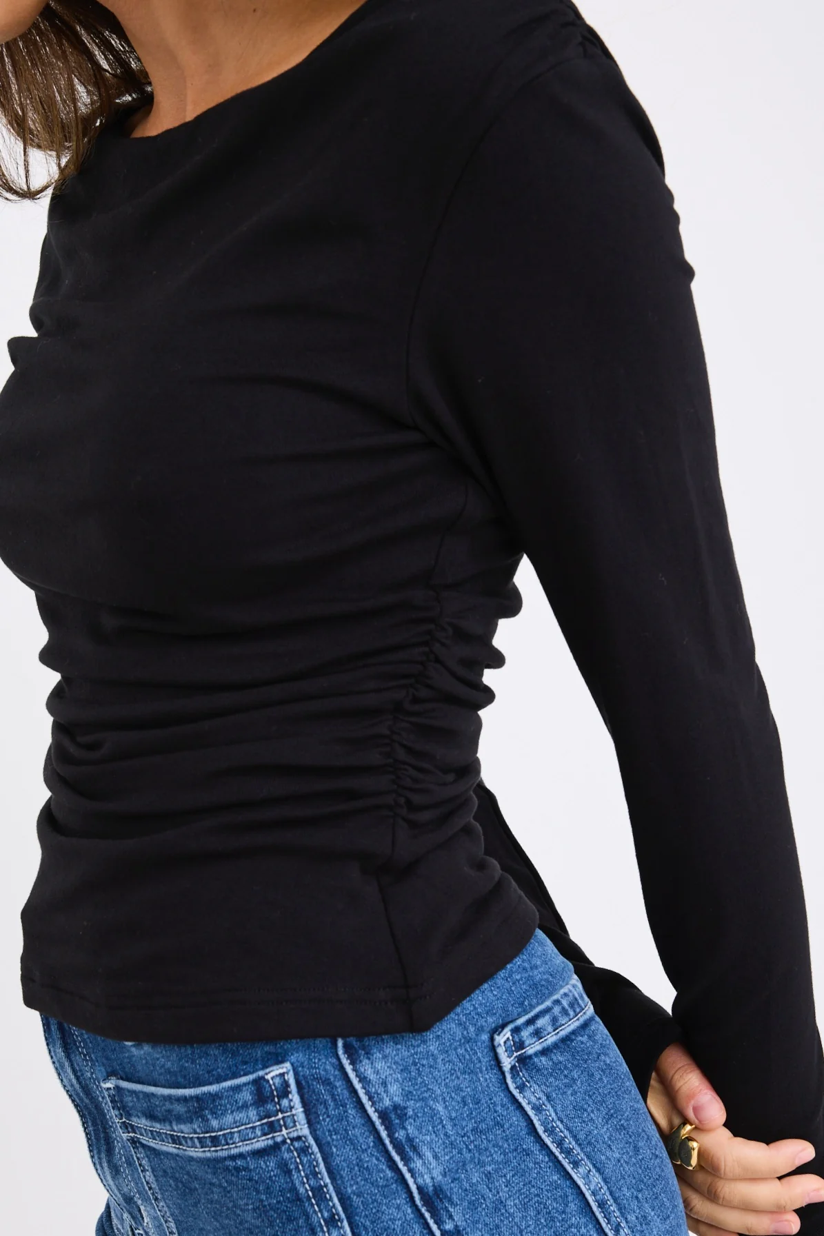 Alley Black Rib Asymmetric Neck Top - Image 3
