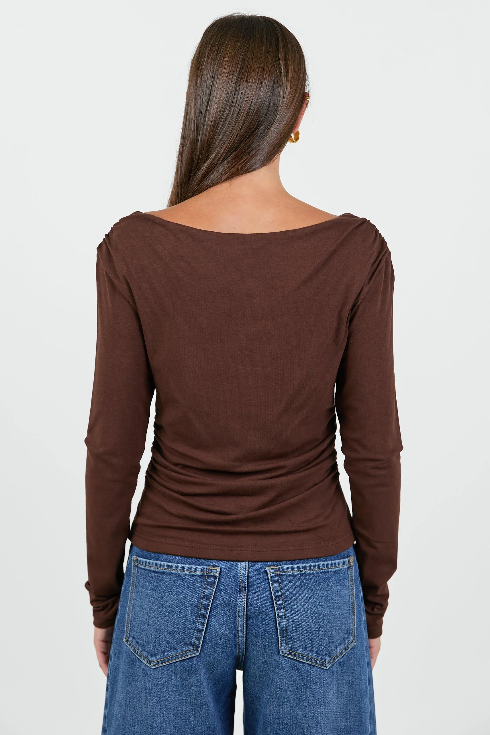 Alley Chocolate Rib Asymmetric Neck Top - Image 5