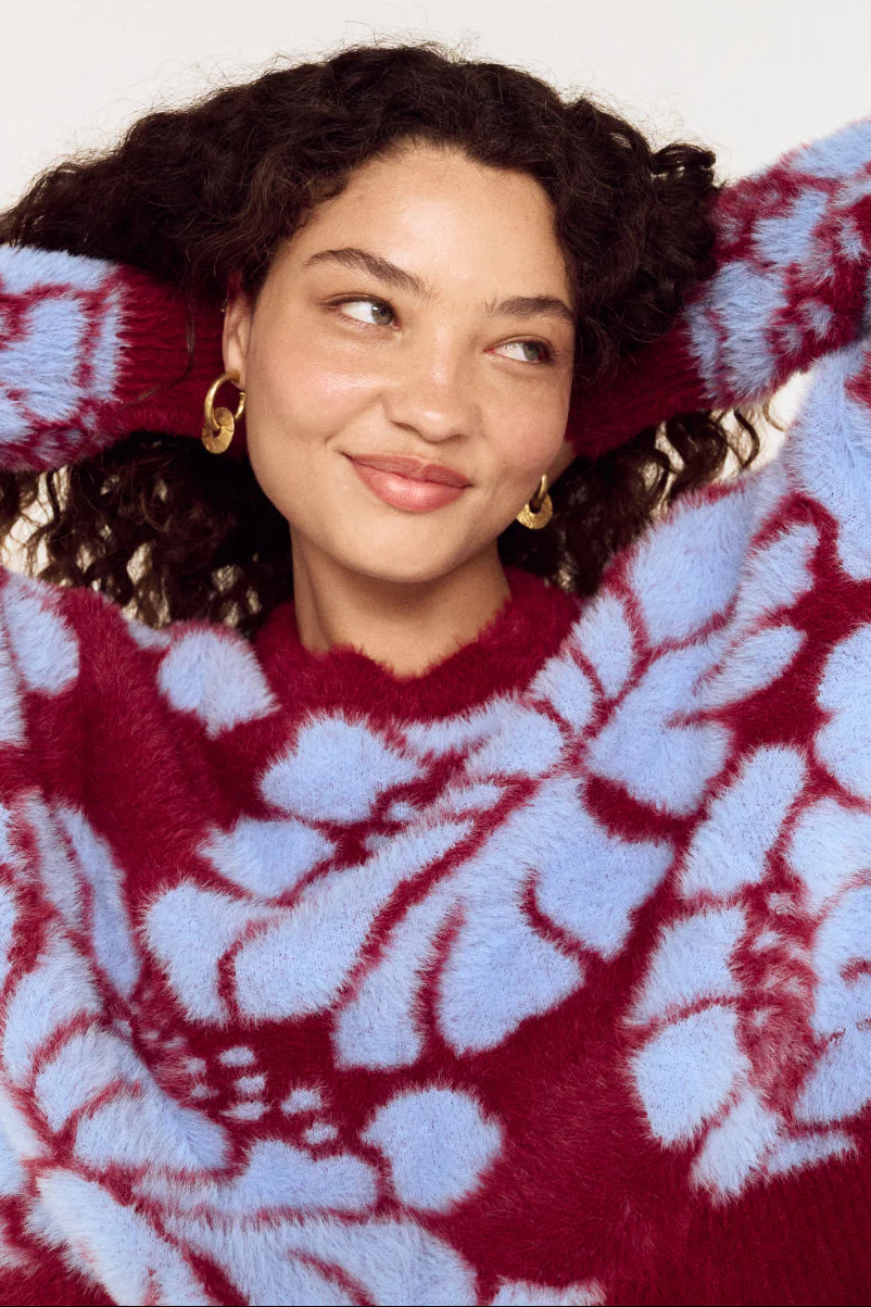 Amara Wine Blue Floral Intarsia Knit - Image 2