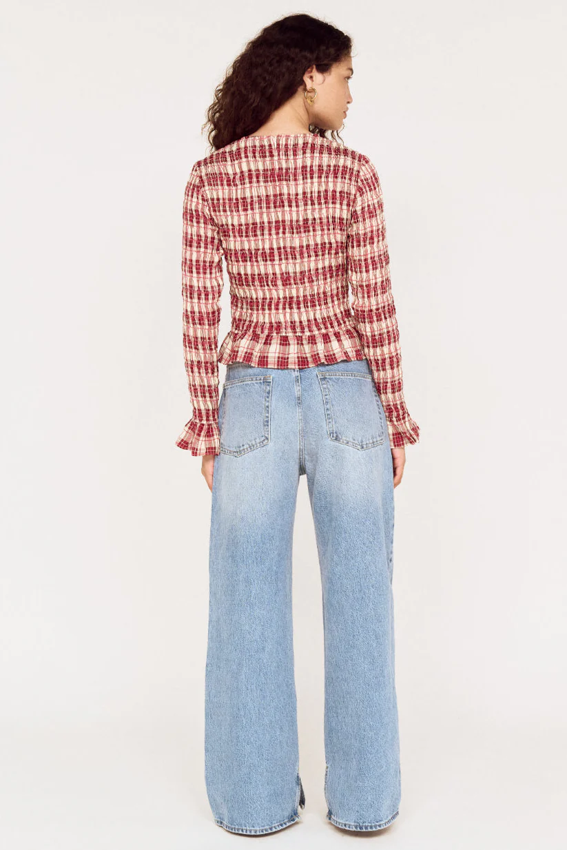 Anouk Wine Check Shirred LS Top - Image 4