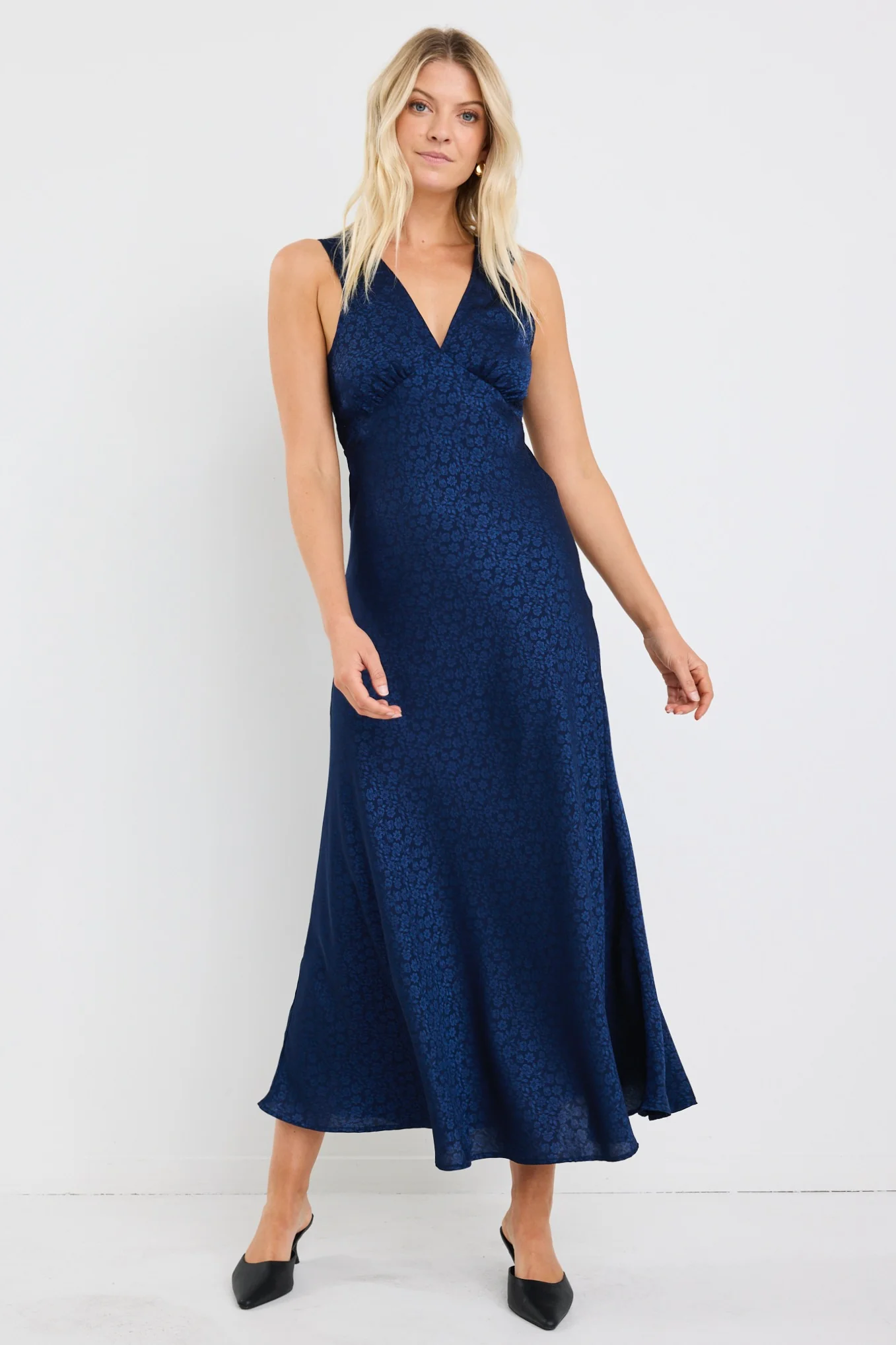 Aston Ink Jacquard Satin Bias Flared Maxi Dress