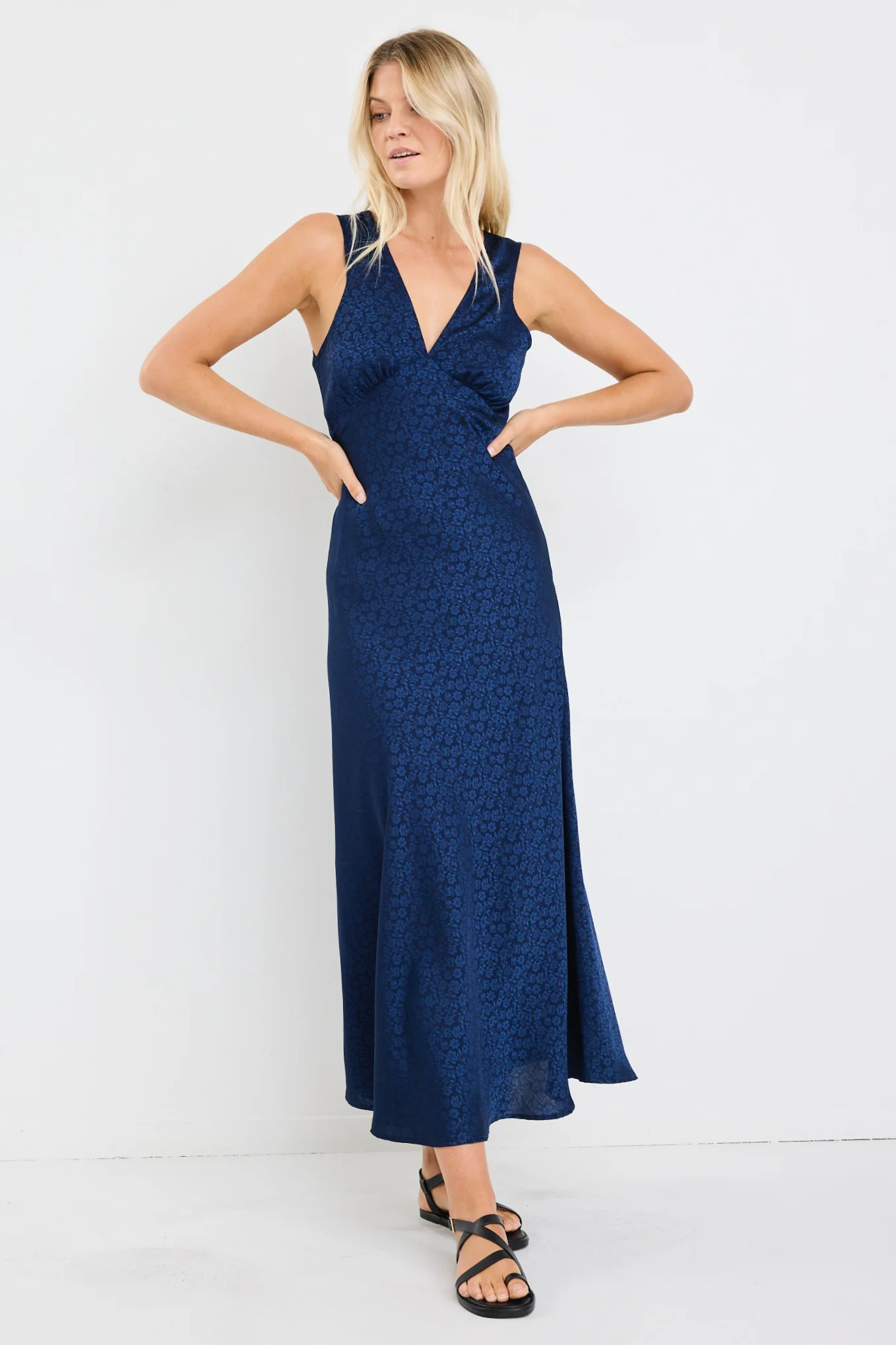Aston Ink Jacquard Satin Bias Flared Maxi Dress - Image 3