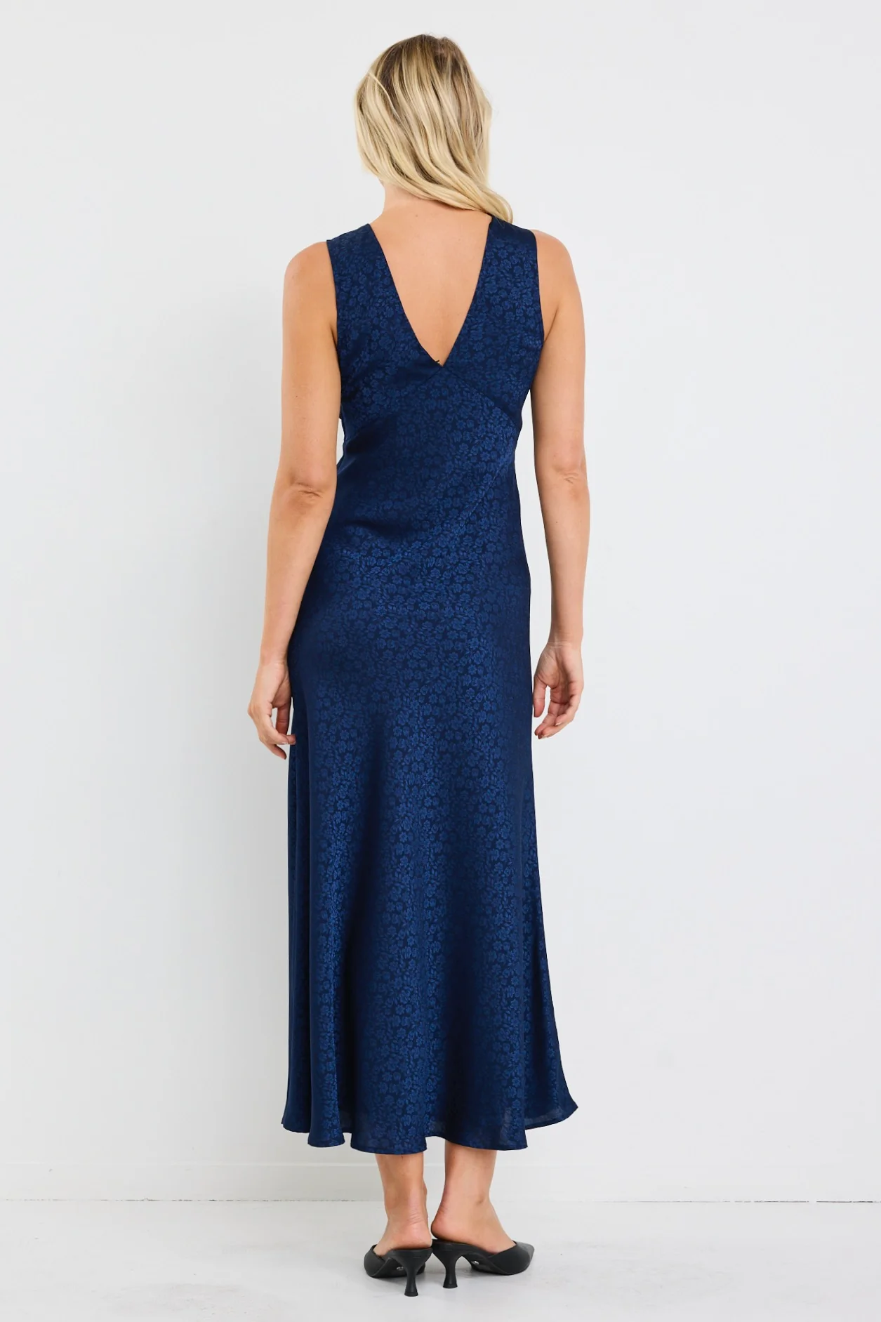 Aston Ink Jacquard Satin Bias Flared Maxi Dress - Image 4