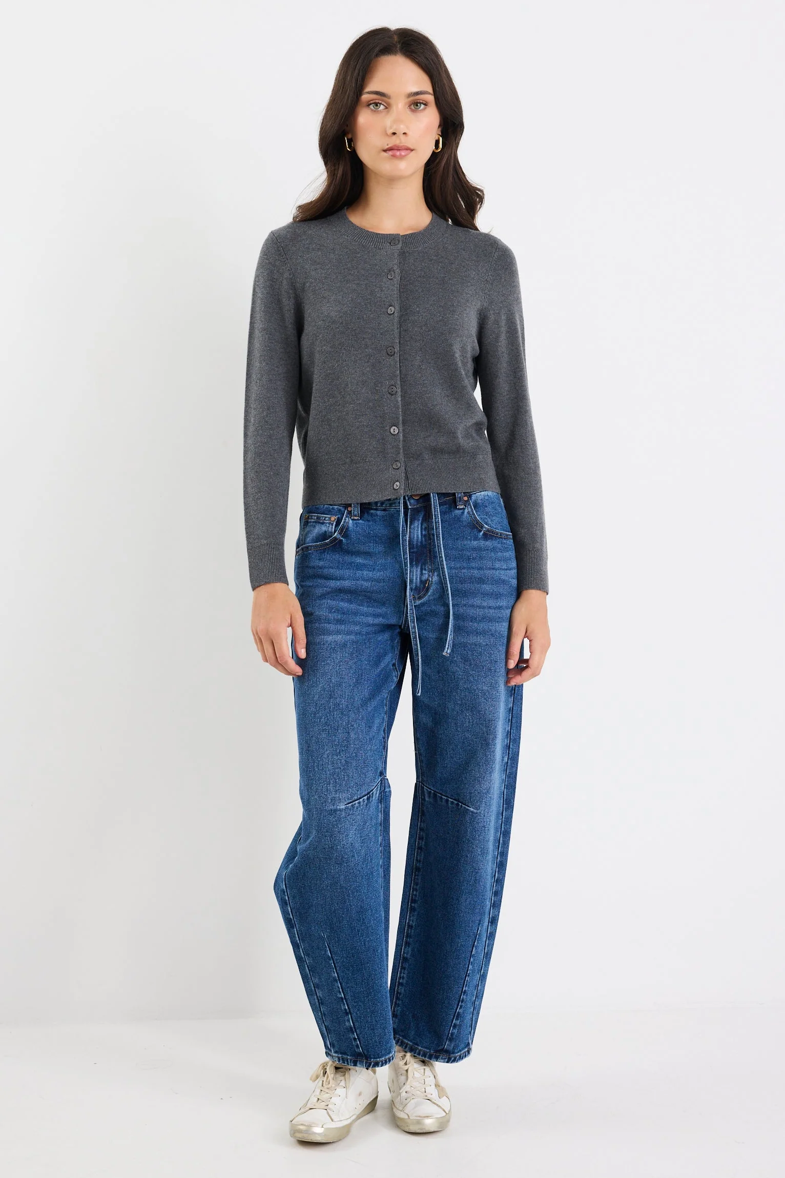 Autograph Charcoal Soft Fine Gauge Crewneck Cardigan - Image 5