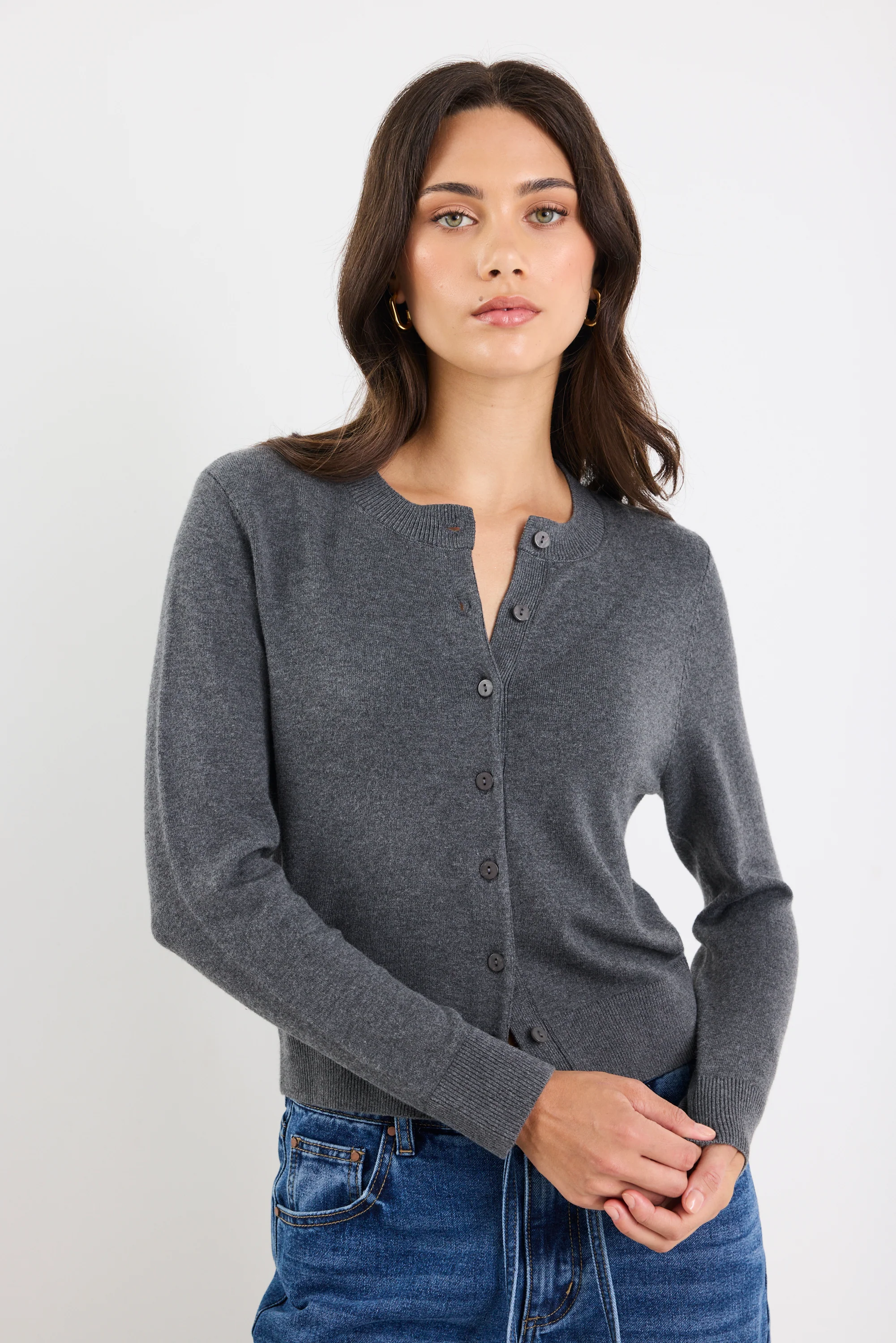 Autograph Charcoal Soft Fine Gauge Crewneck Cardigan - Image 6
