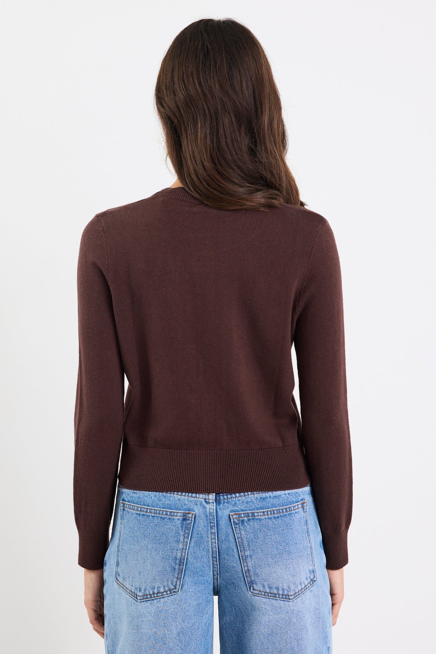 Autograph Chocolate Soft Fine Gauge Crewneck Cardigan - Image 6