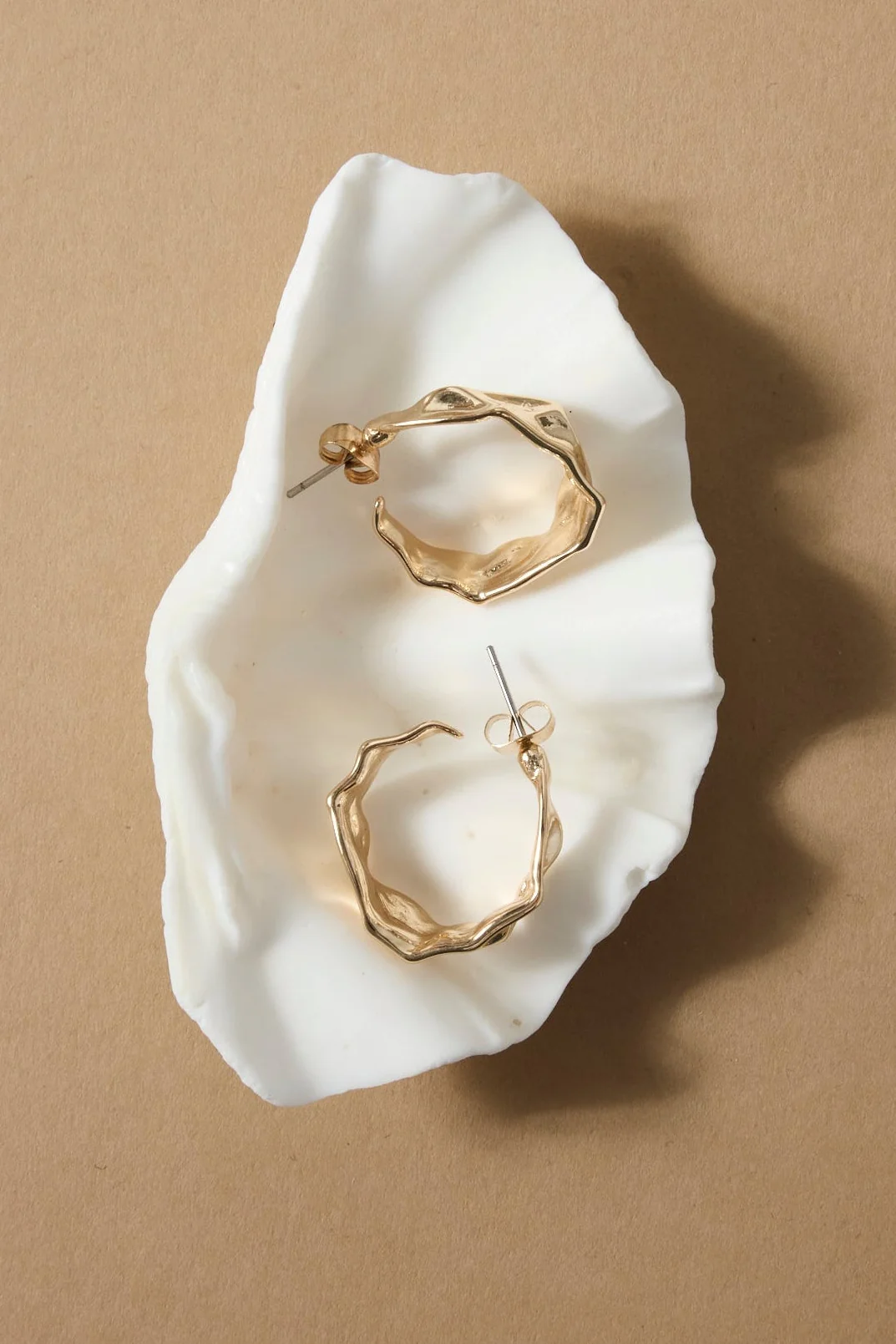 Beaten Gold Hoop Earring - Image 3