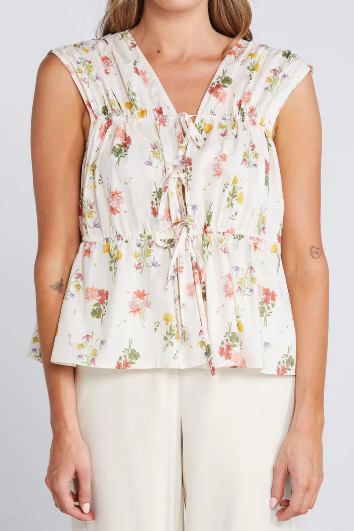 Belle Summer Haven Cream Floral Reversible Sleeveless Tie Top - Image 3