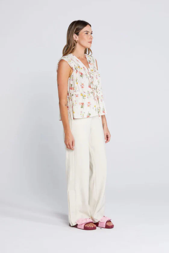 Belle Summer Haven Cream Floral Reversible Sleeveless Tie Top - Image 7