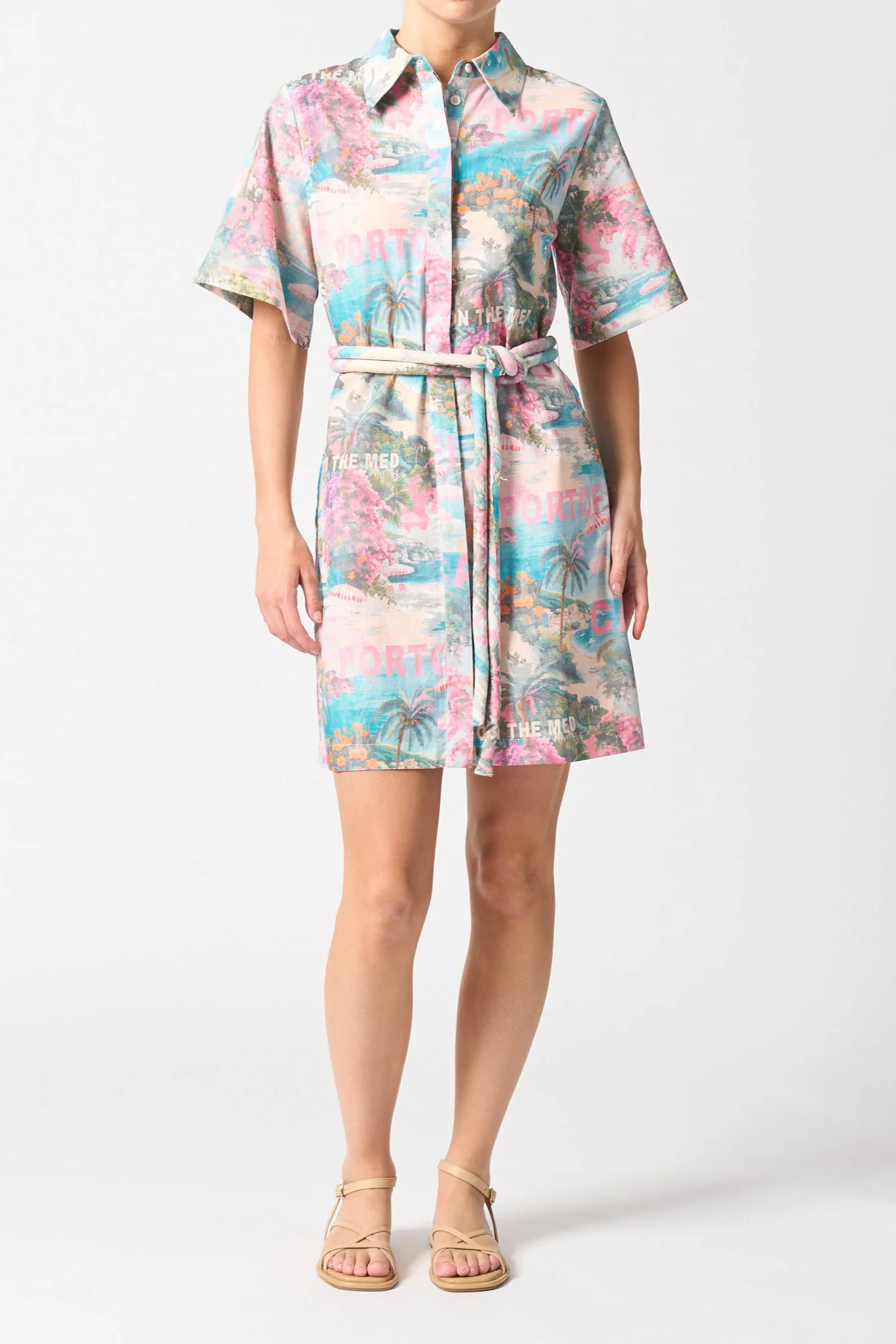 Bora Bora Pink Summer On The Med SS Mini Shirt Dress - Image 2