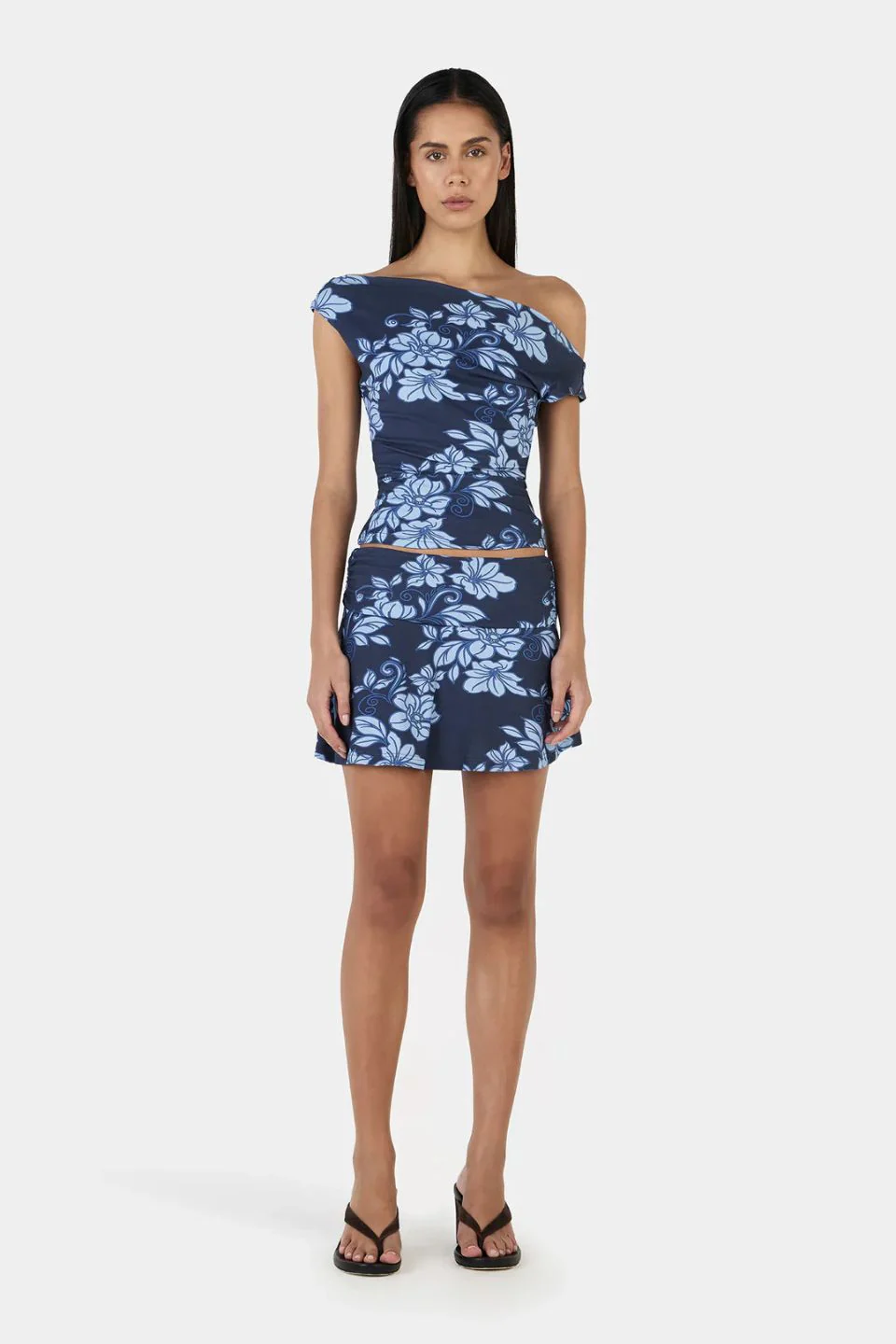 Camila Rolling Waves Blue Print Off Shoulder Top - Image 2