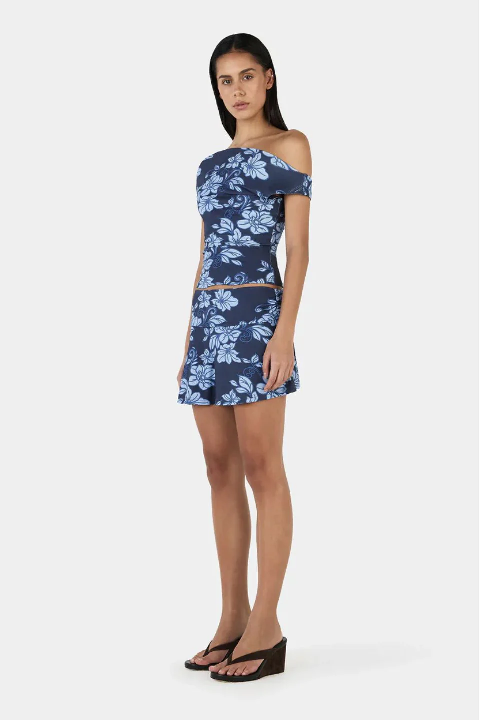 Camila Rolling Waves Blue Print Off Shoulder Top - Image 3