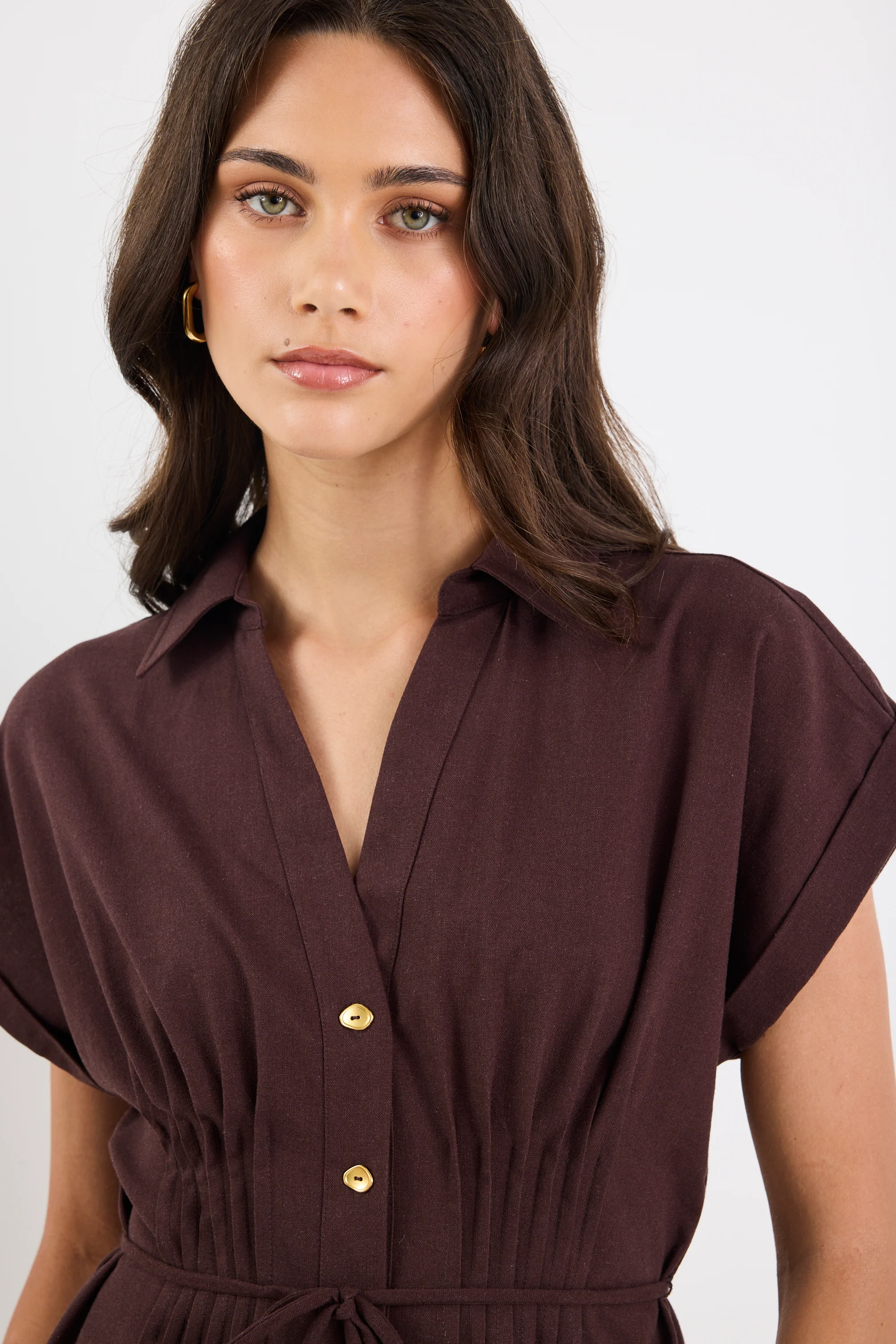 Carriage Chocolate Sleeveless Pintuck Midi Shirt Dress - Image 3