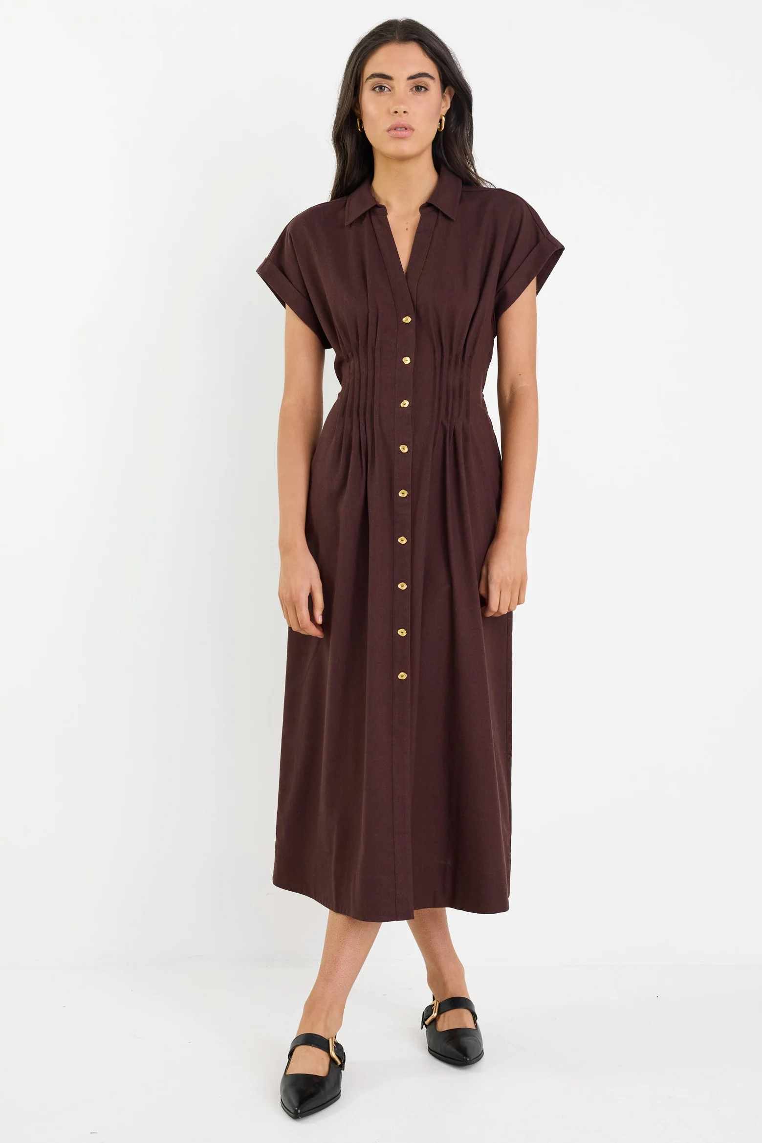 Carriage Chocolate Sleeveless Pintuck Midi Shirt Dress - Image 6