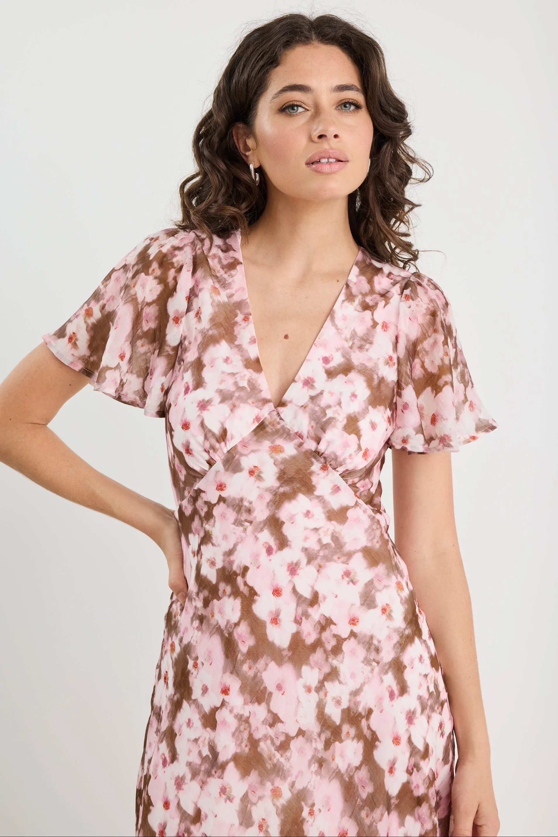 Chariot Blush Chocolate Floral Bias Flared Maxi Dress - Image 3