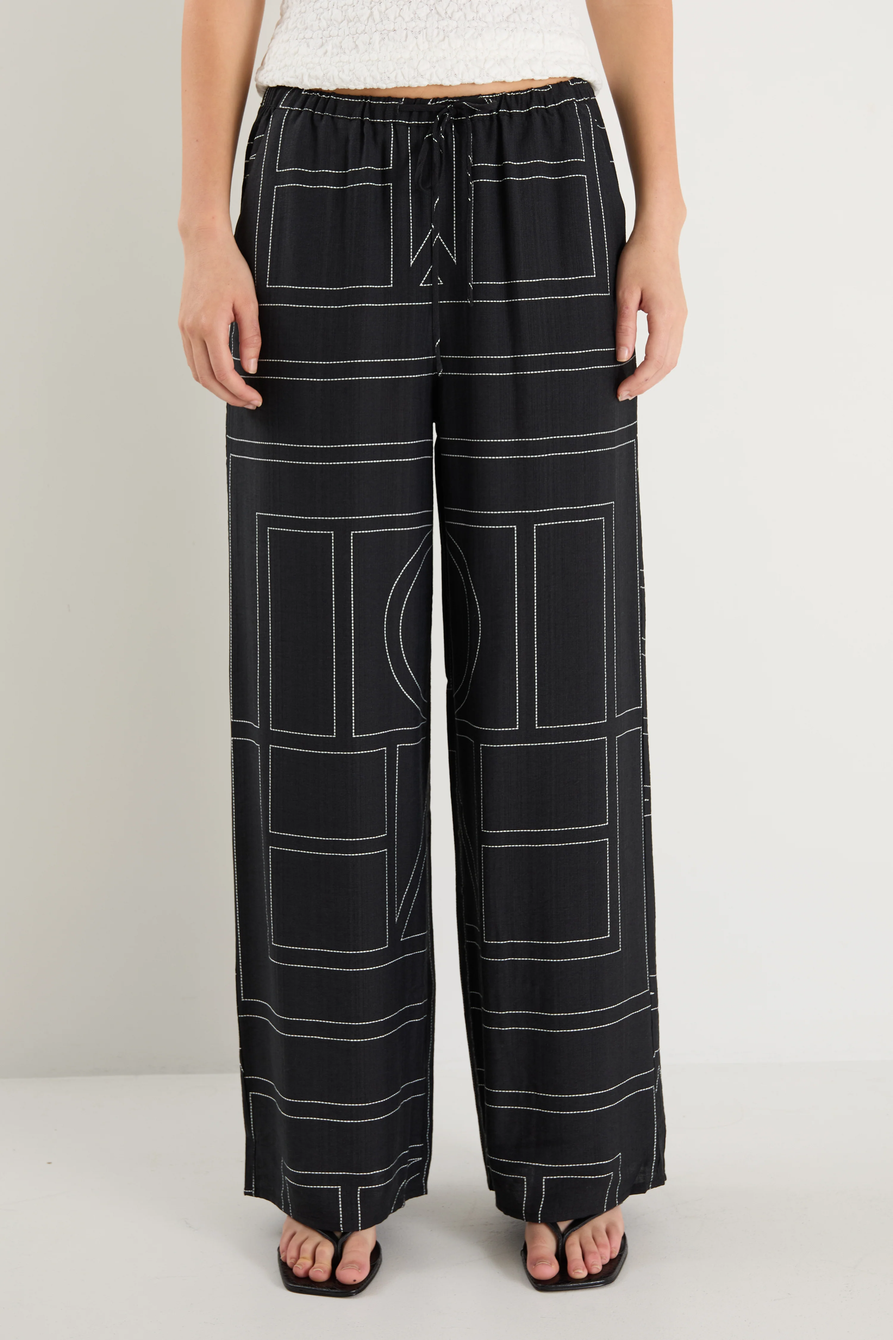 Clever Black Lines Drawcord Wide Leg Pants - Image 3