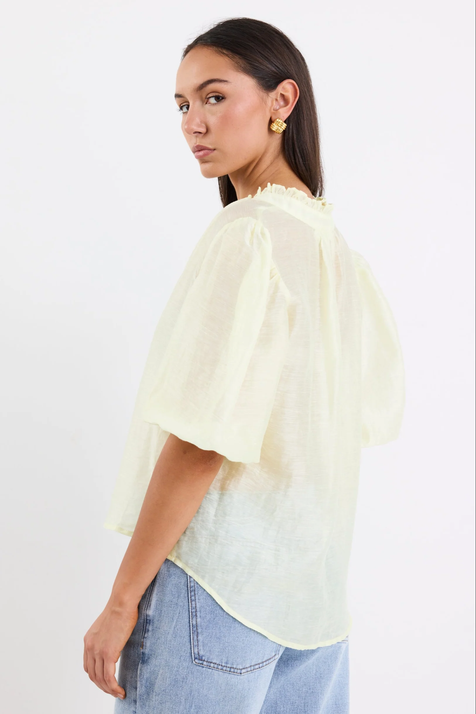 Closure Sunshine Sheer High Neck Buttoned SS Top - Image 6
