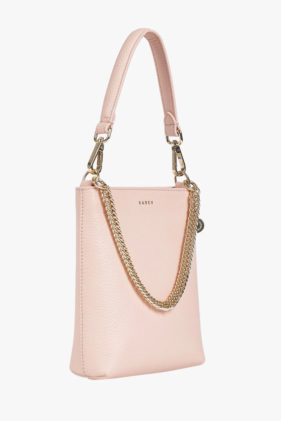 Coco Blush Leather Bucket Bag with Gold Chain - Image 3
