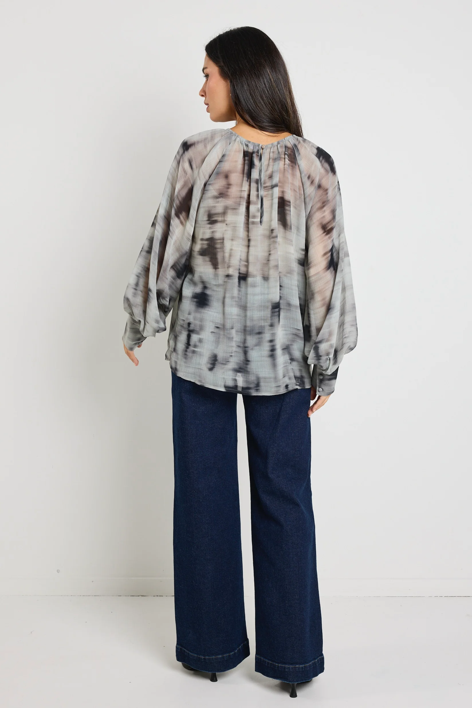 Cosmopolitan Charcoal Smudge Crew Neck Floaty LS Top - Image 4