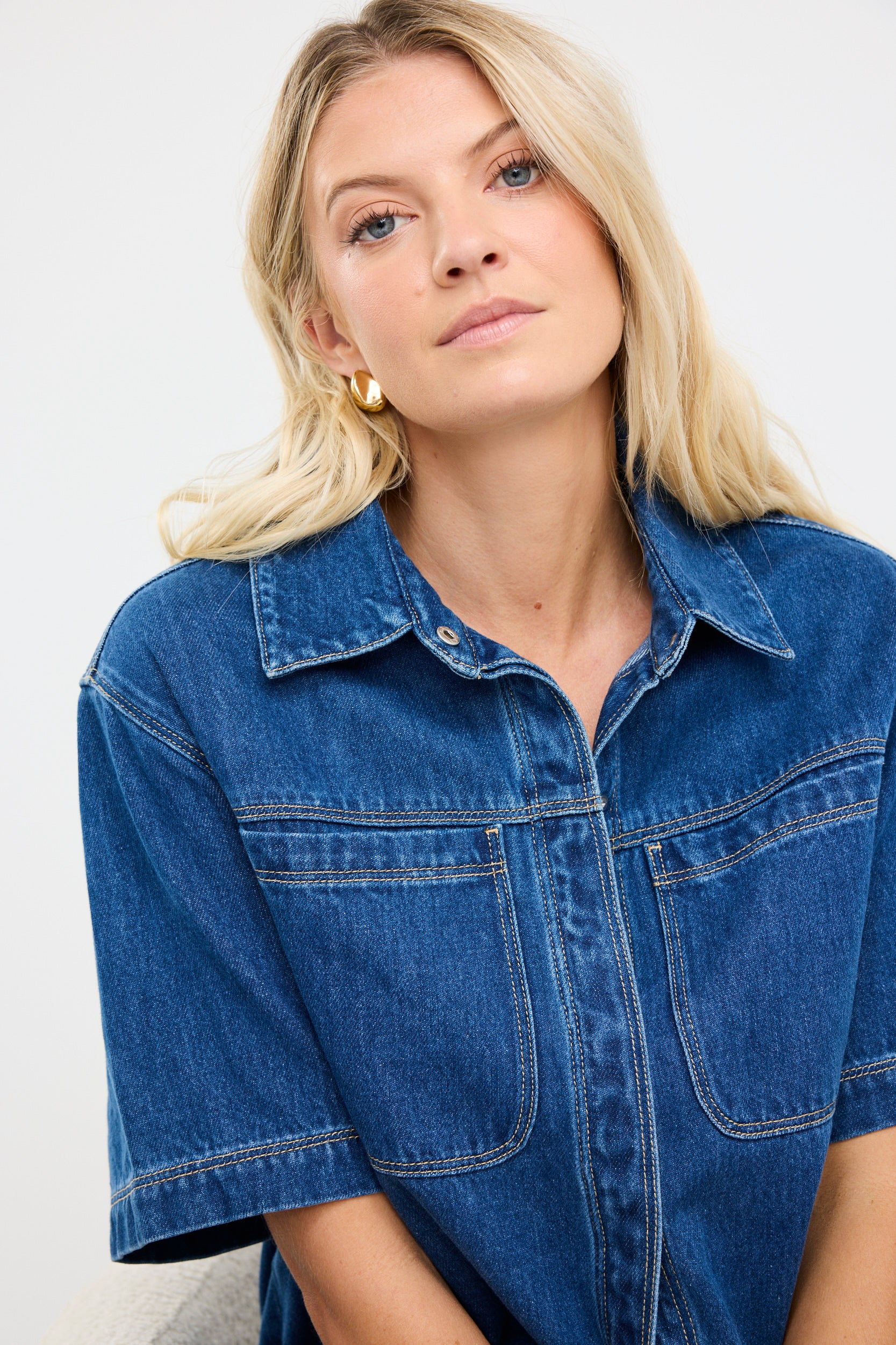 Crucial Storm Blue Denim Short Sleeve Shacket - Image 3