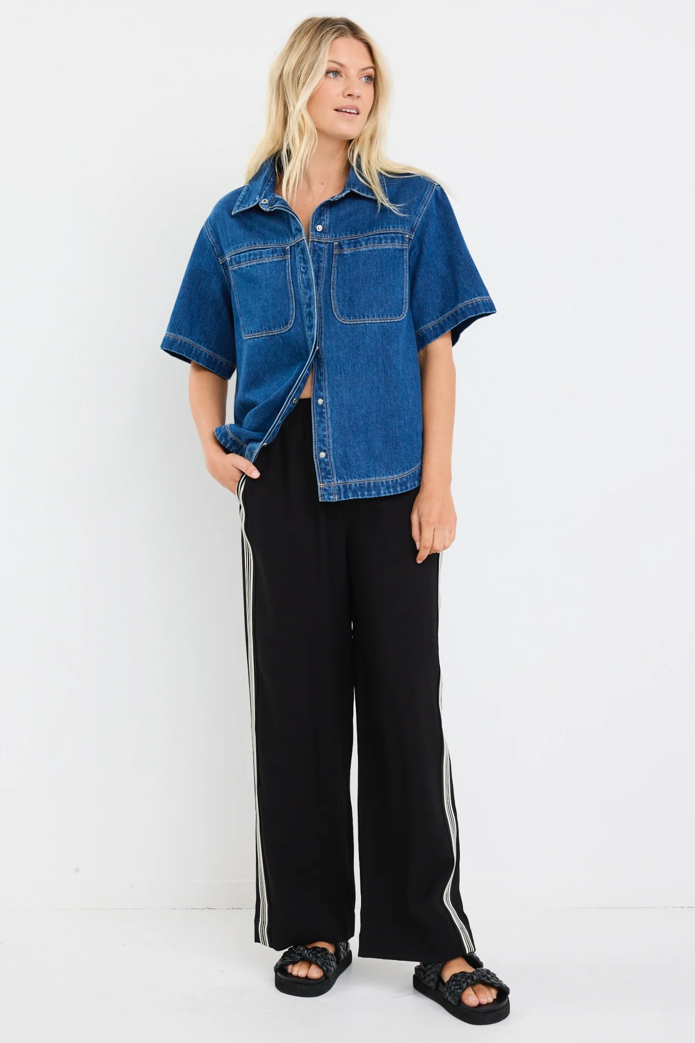 Crucial Storm Blue Denim Short Sleeve Shacket - Image 4