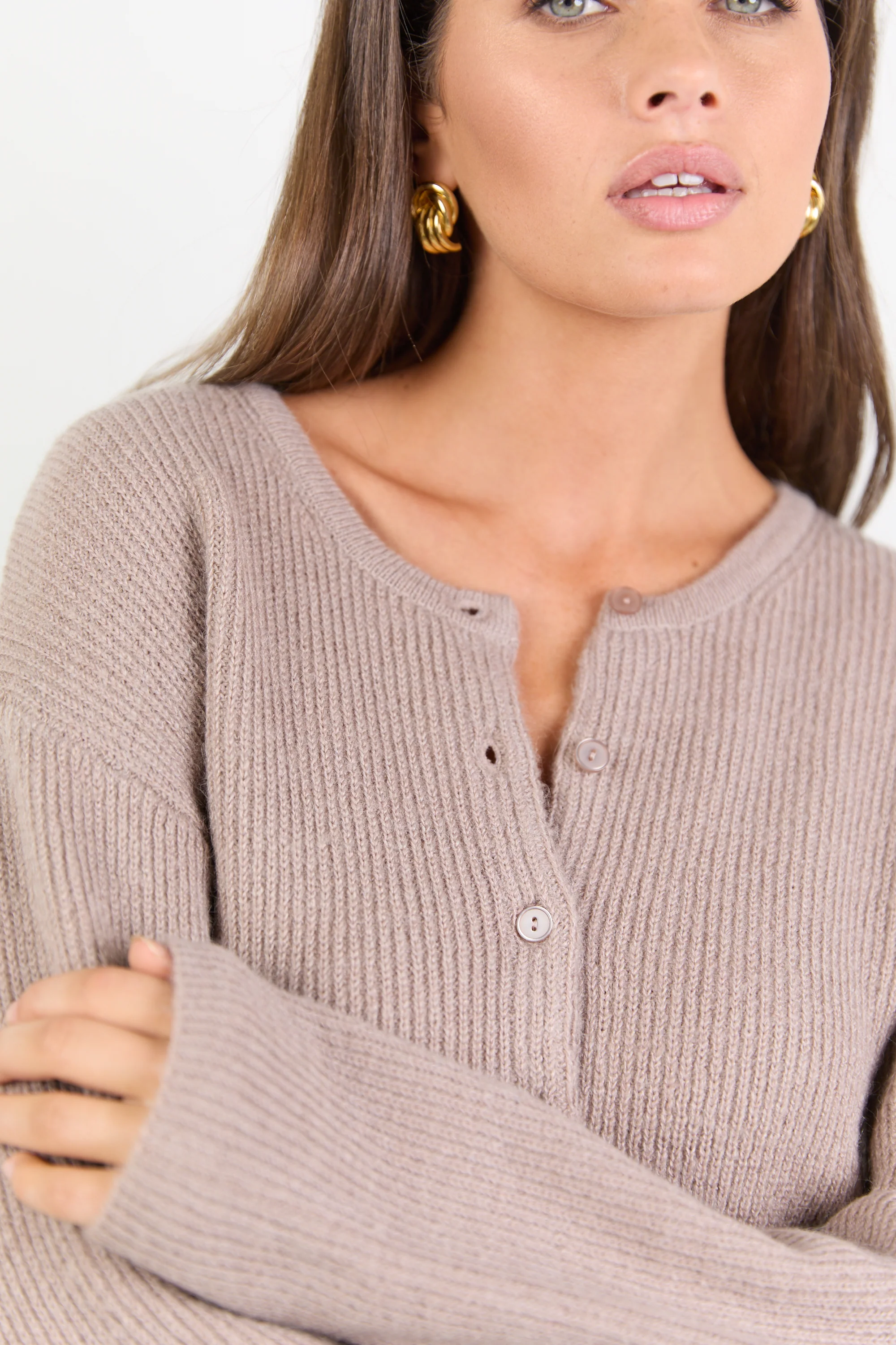 Daydream Mushroom Crewneck Rib Fluffy Cardigan - Image 4