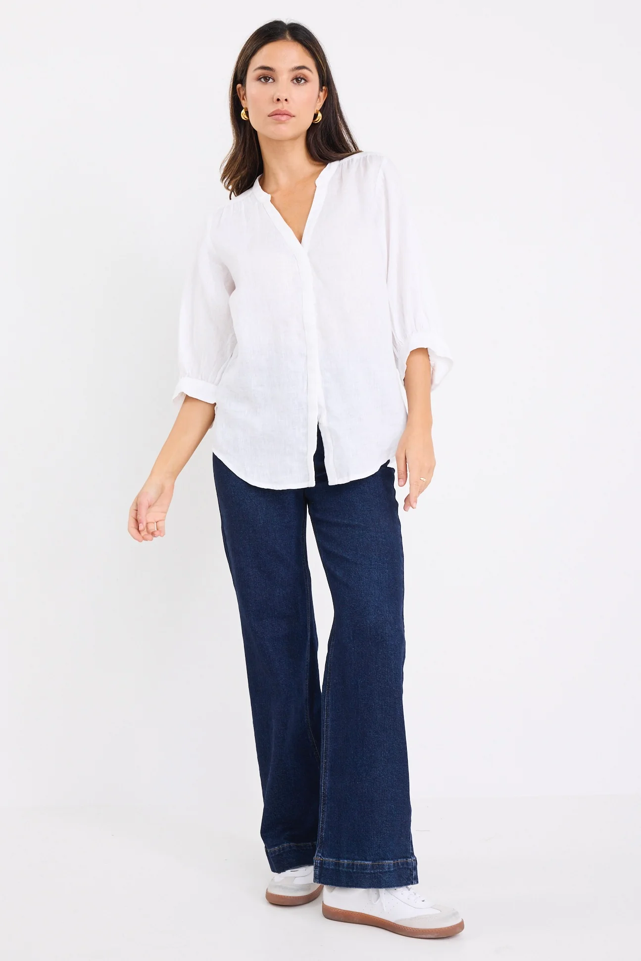 Deity White Linen Button Through Puff Sleeve Ss Blouse - Image 2