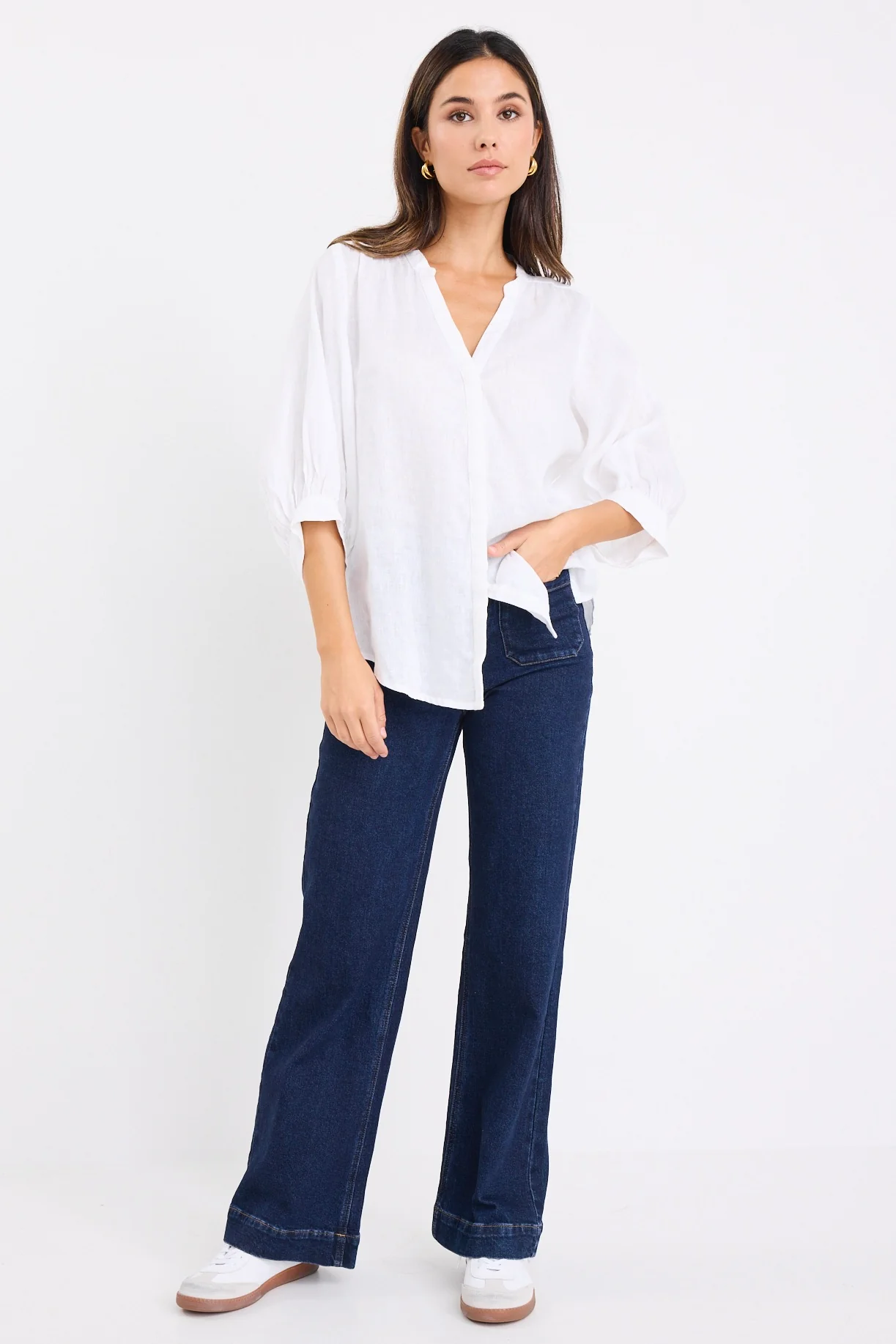 Deity White Linen Button Through Puff Sleeve Ss Blouse - Image 4