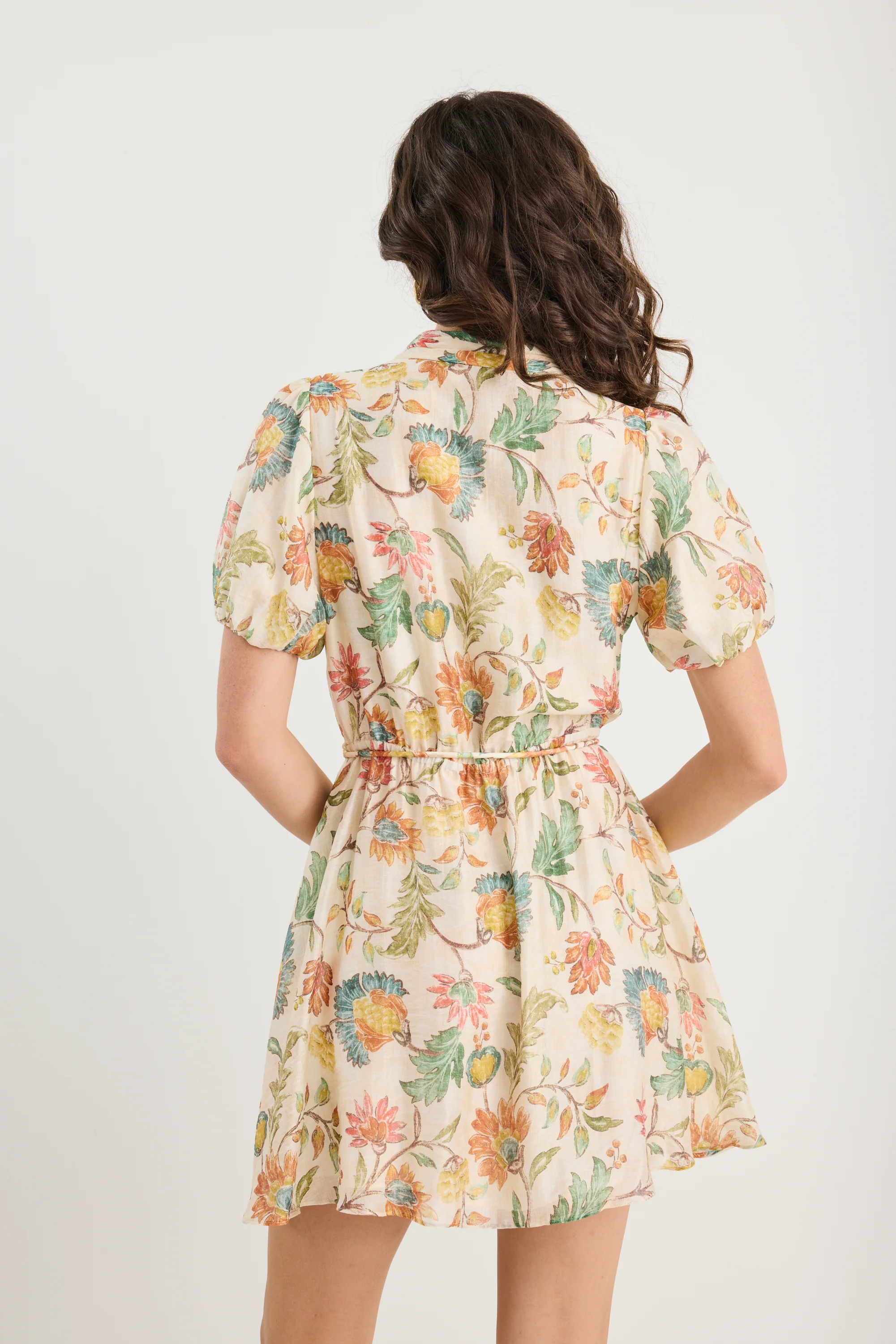 Eclipse Peach Bloom Short Puff Sleeve Button Front Mini Dress - Image 6