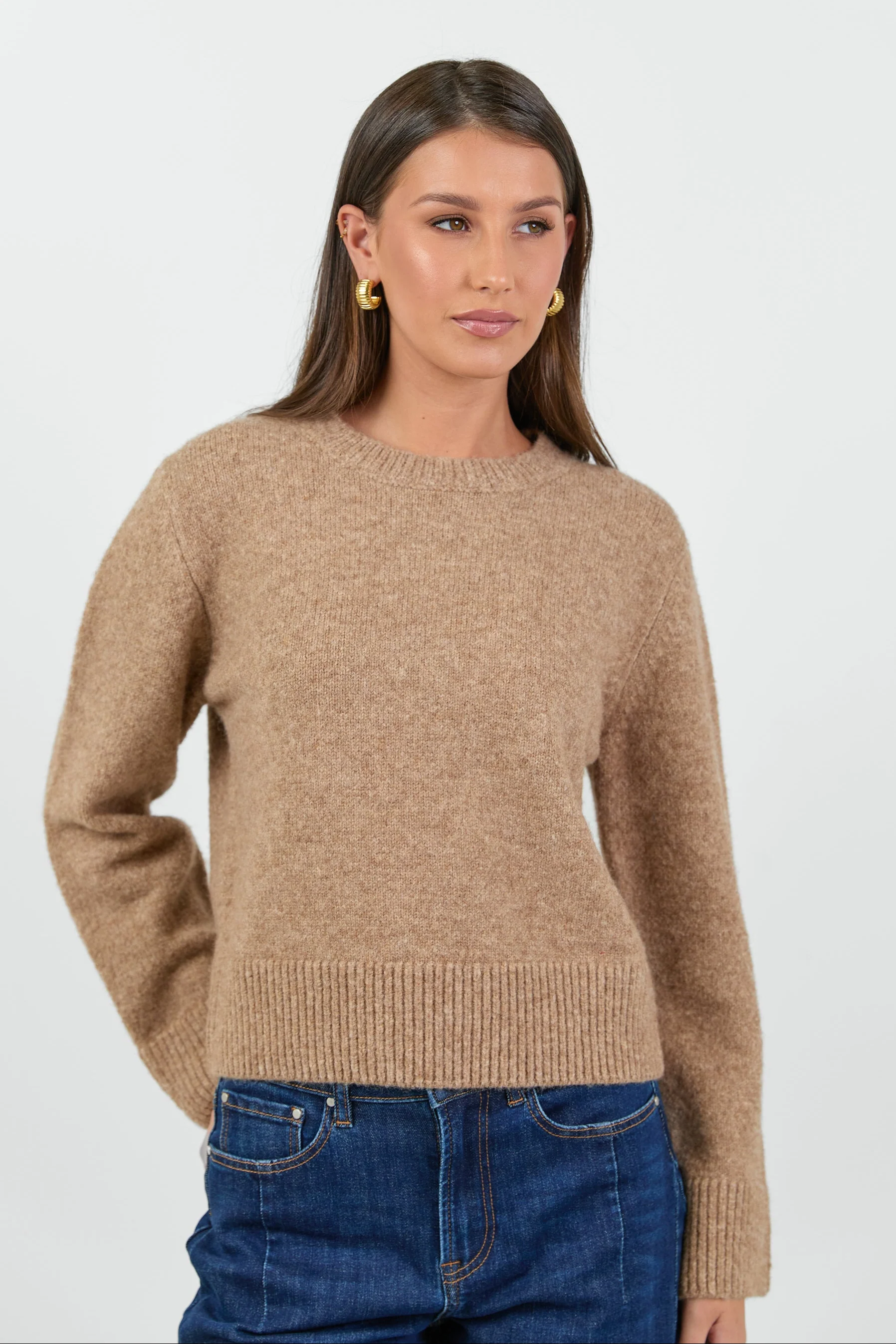 Enhance Biscuit LS Soft Knit Crewneck Jumper