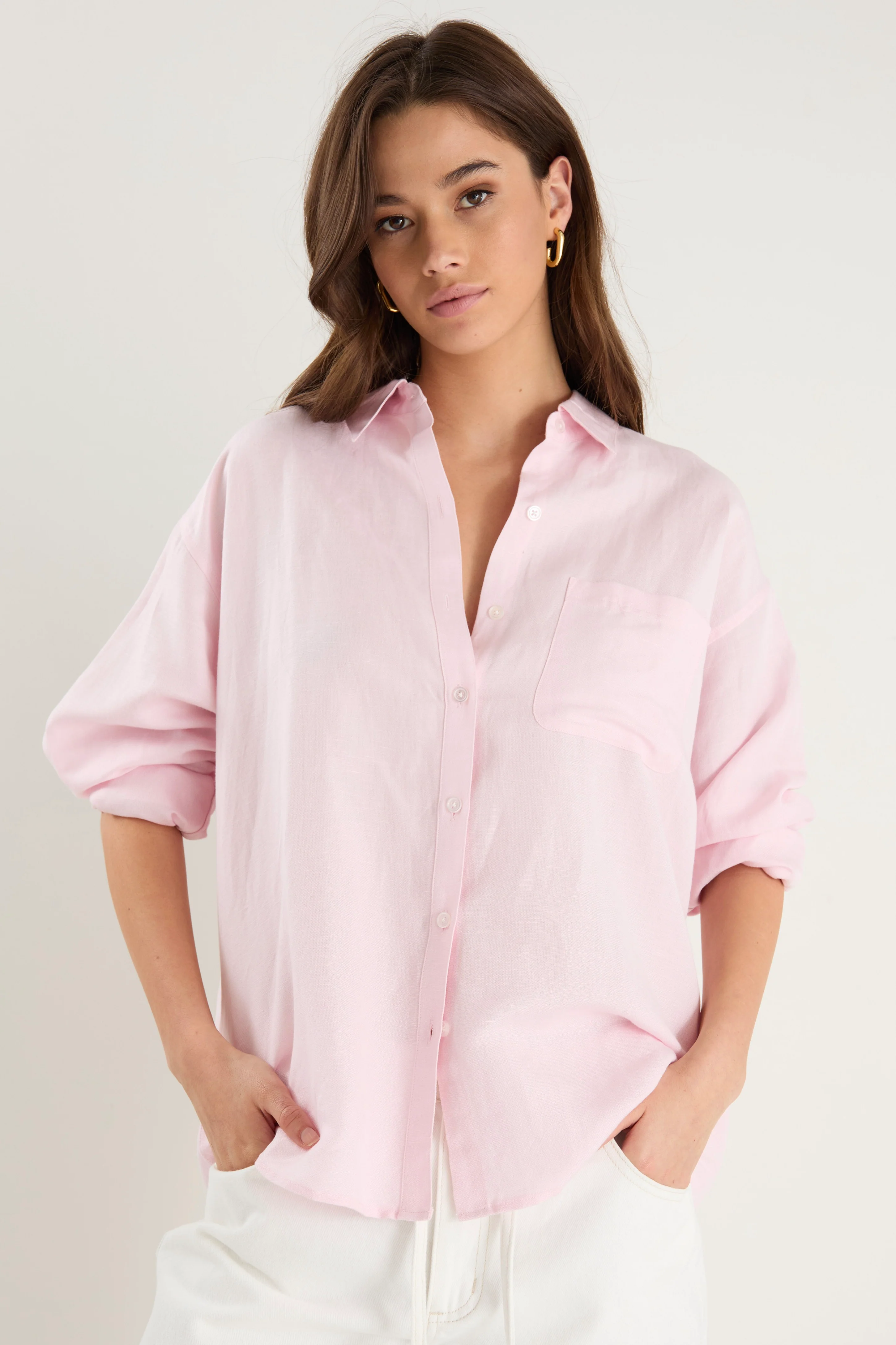 Exalted Pale Pink Linen Viscose Oversized Shirt - Image 2