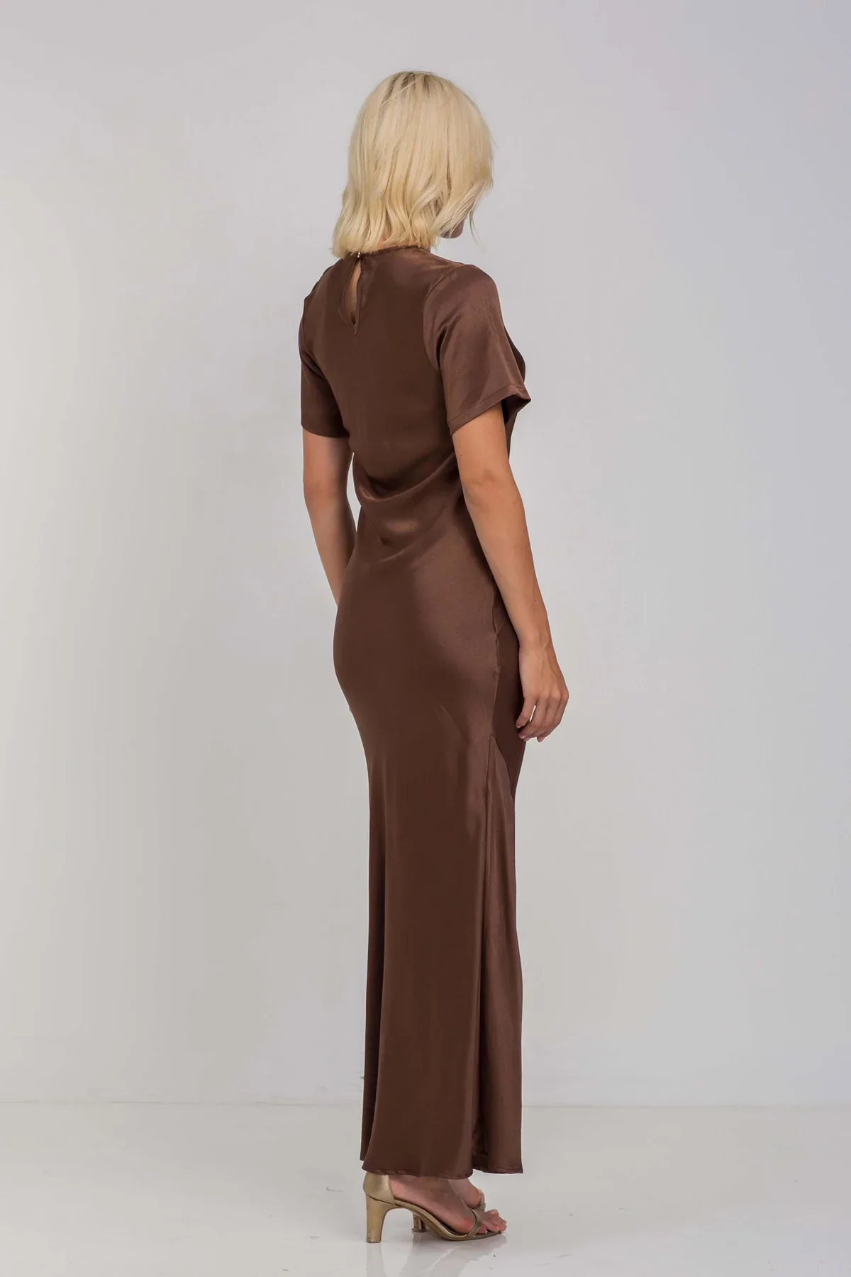Falling In Love Chocolate SS Satin Maxi Dress - Image 5