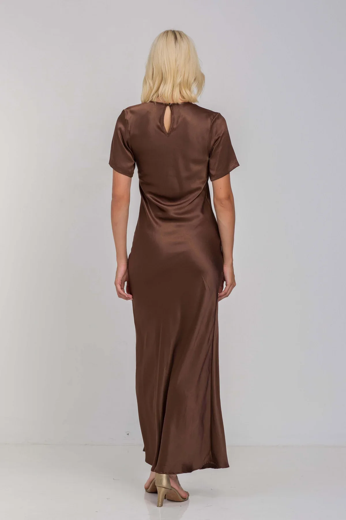 Falling In Love Chocolate SS Satin Maxi Dress - Image 6
