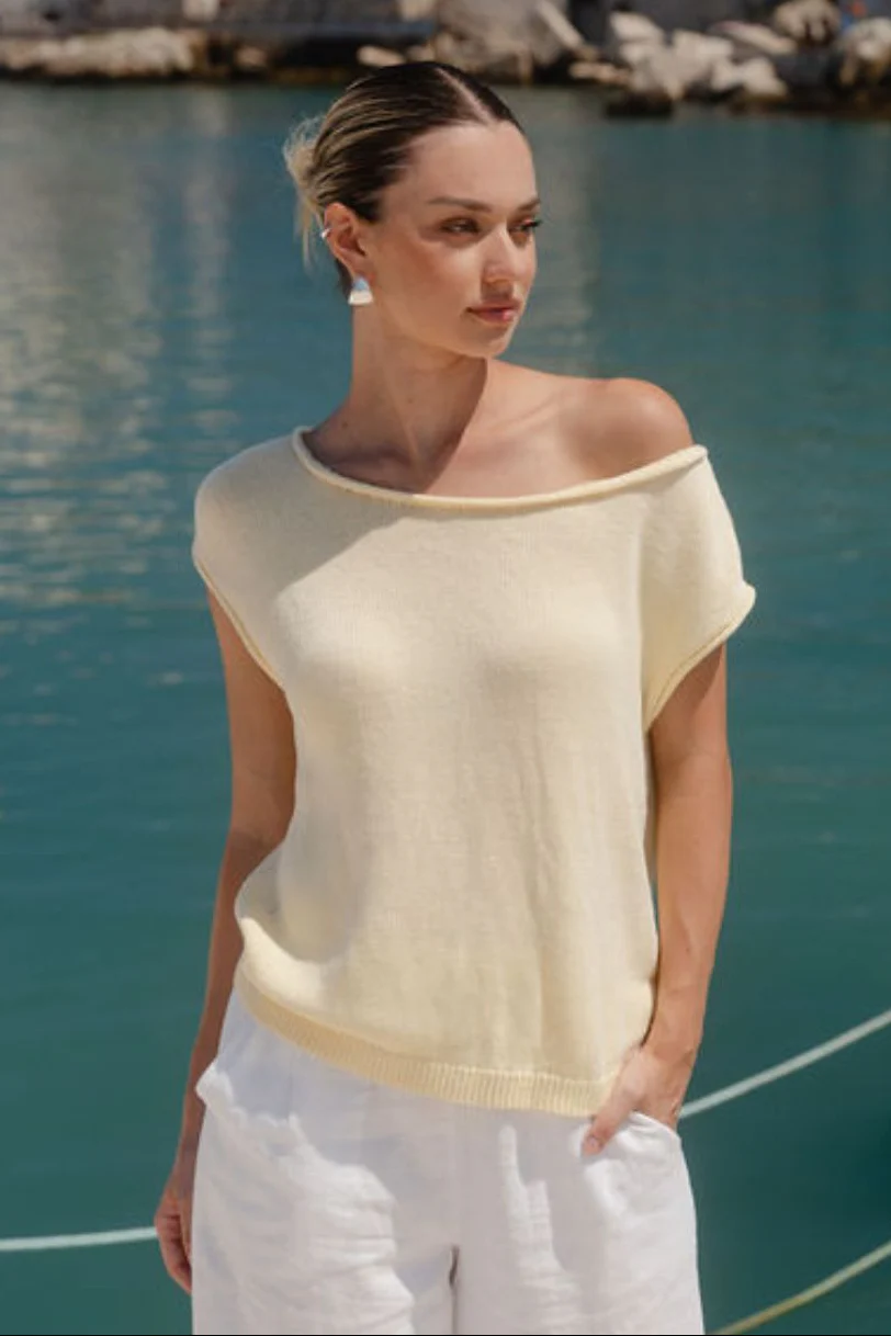 Fallow Butter Off Shoulder Sleeveless Knit Top