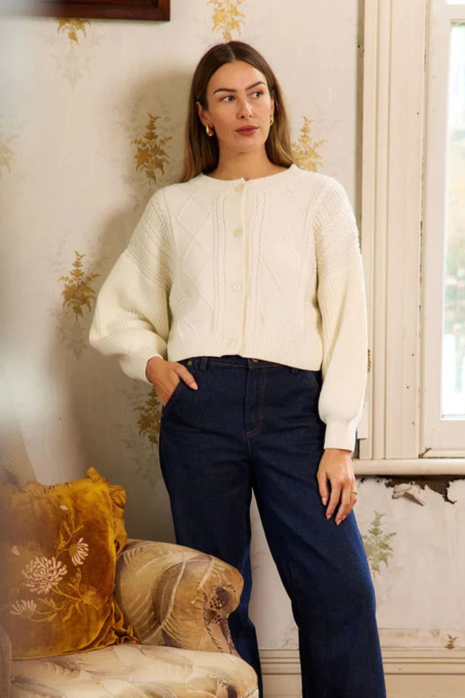 Flourish Milky Bar Cable Knit Cardigan - Image 3