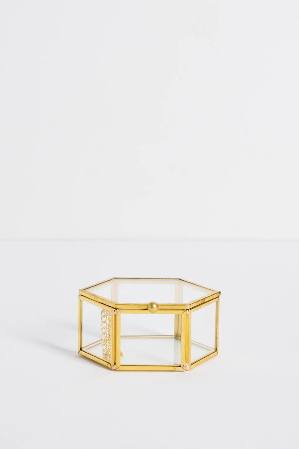 Glass with Gold Trim Large Hexagonal Jewellery Boxes