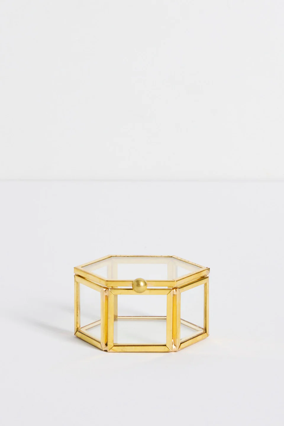Glass with Gold Trim Small Hexagonal Jewellery Boxes