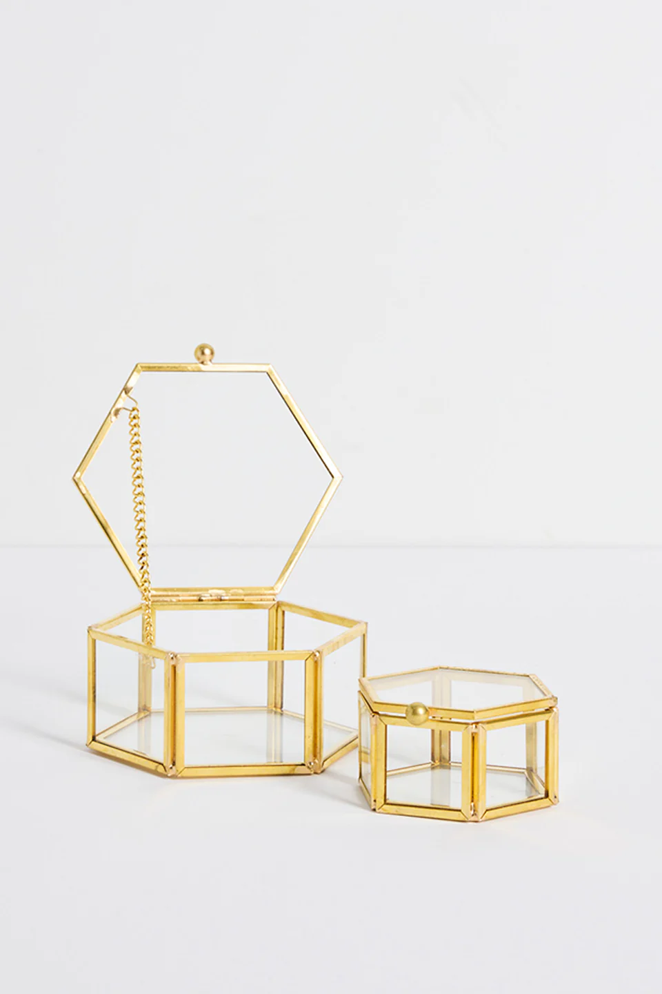 Glass with Gold Trim Small Hexagonal Jewellery Boxes - Image 3