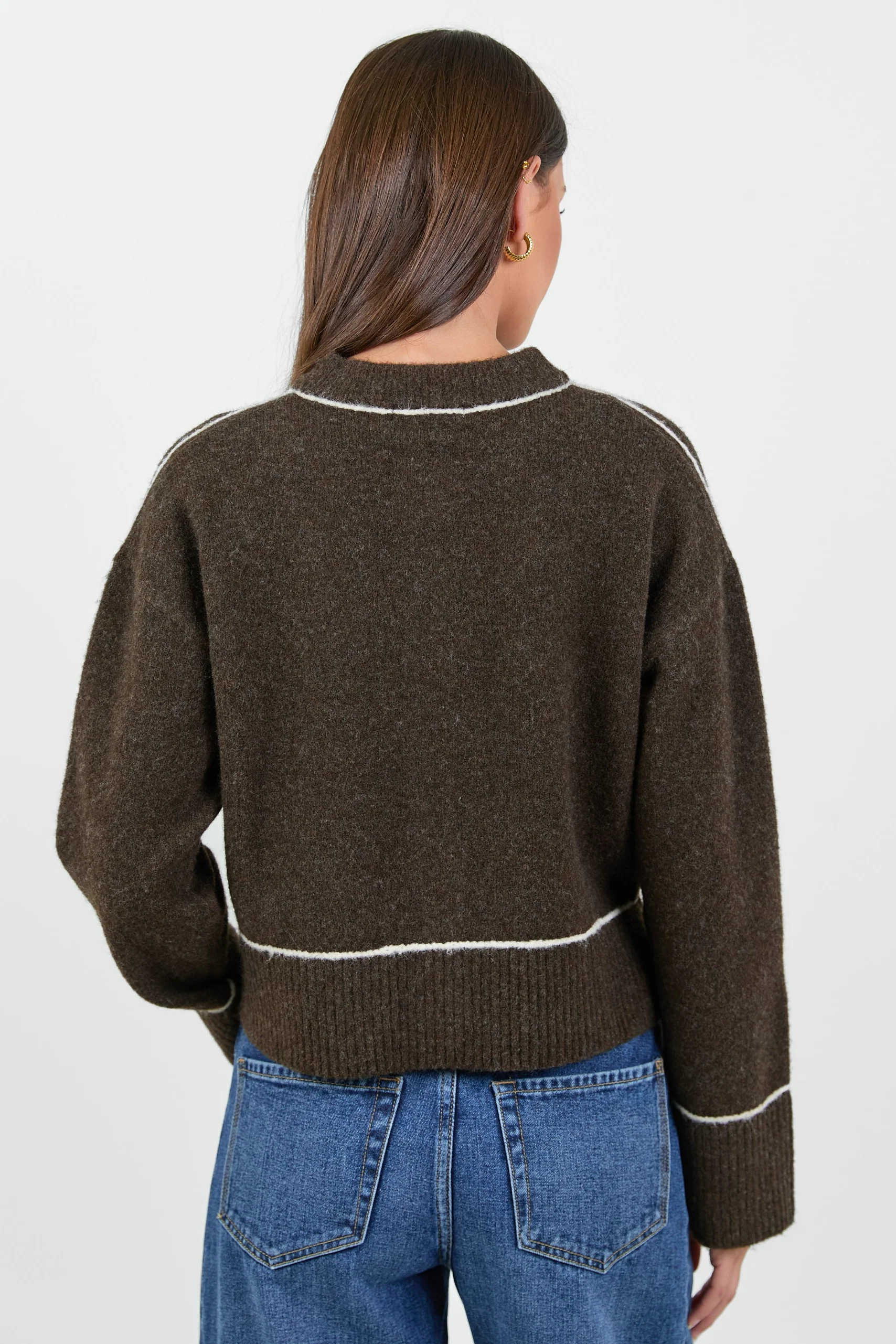 Habitual Chocolate Crewneck Cardigan - Image 4