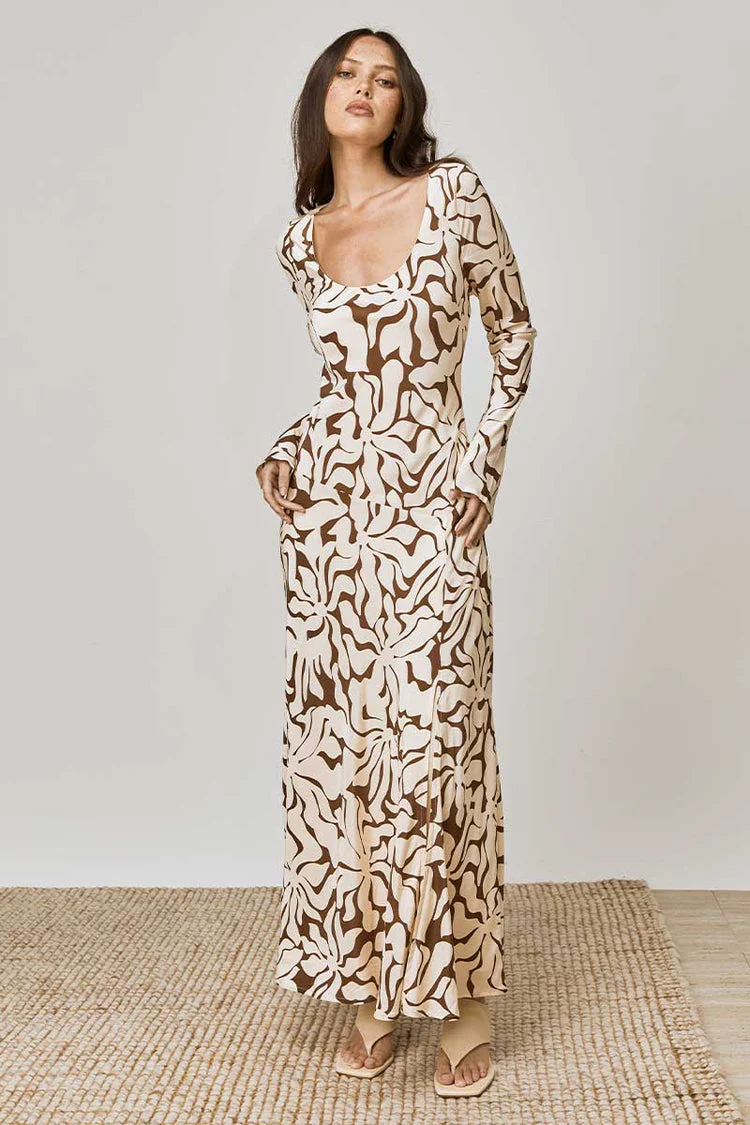 High Tide Coffee Print LS Midi Dress - Image 5