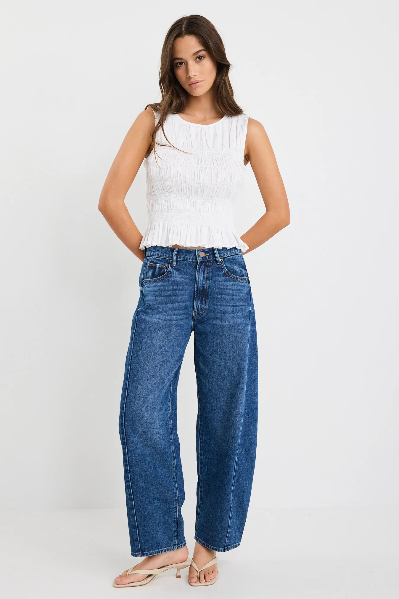 Impulsive Ivory Linen Shirred Sleeveless Top - Image 2