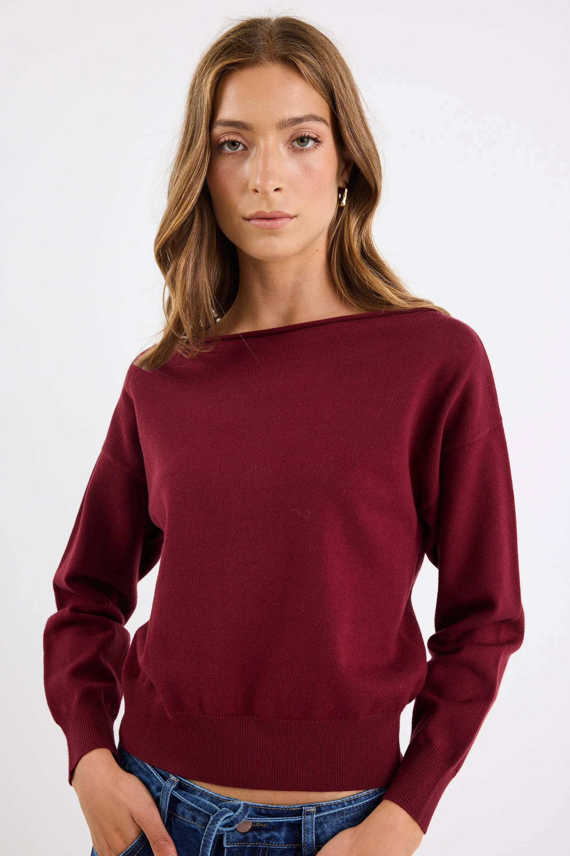 Incentive Burgundy Plum Boatneck Jumper - Image 3