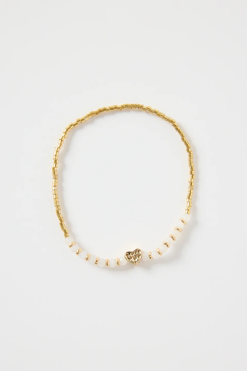 Ivory Gold Beaded Heart Charm Bracelet