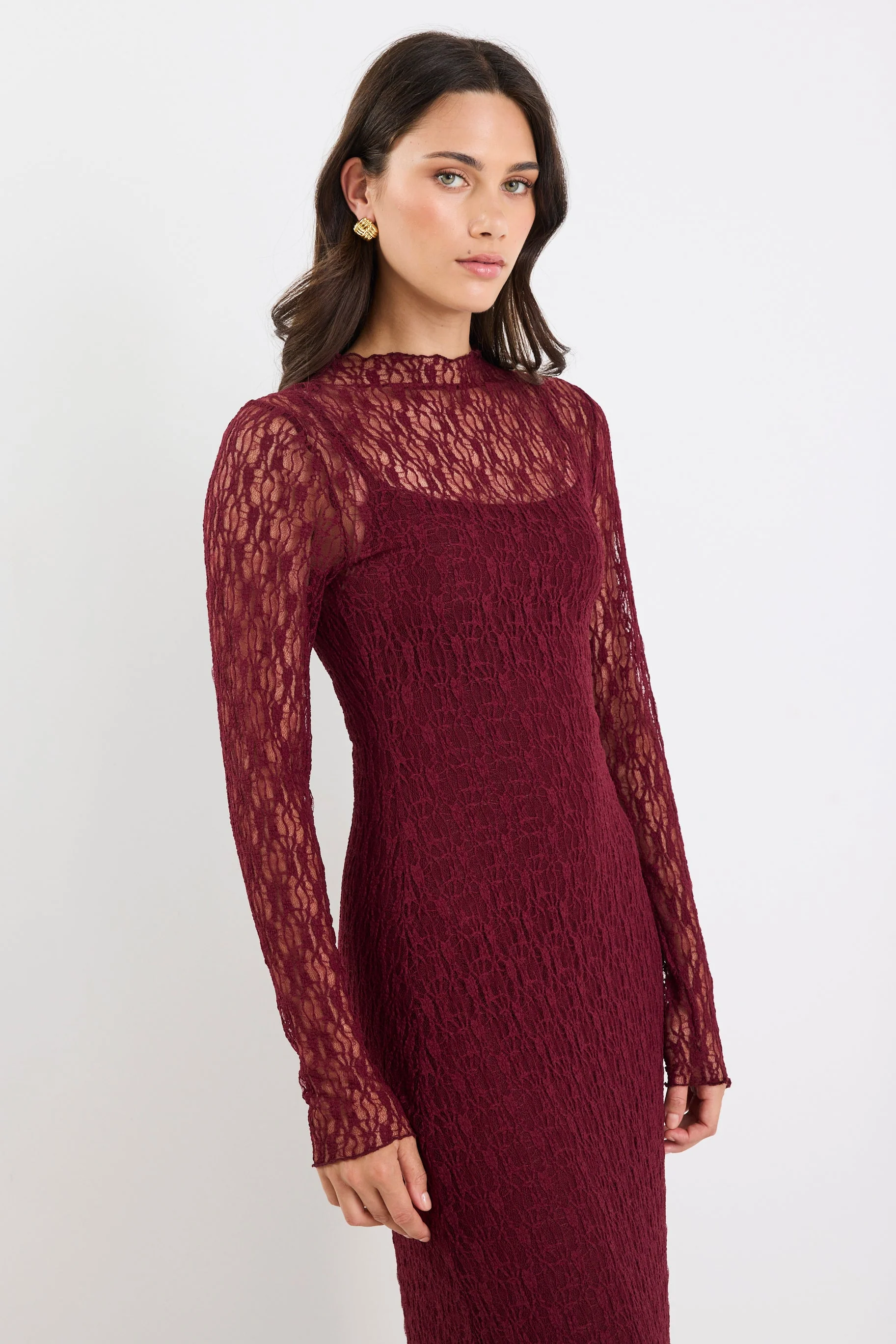 Keepsake Burgundy Lace Long Sleeve Maxi Dress - Image 3