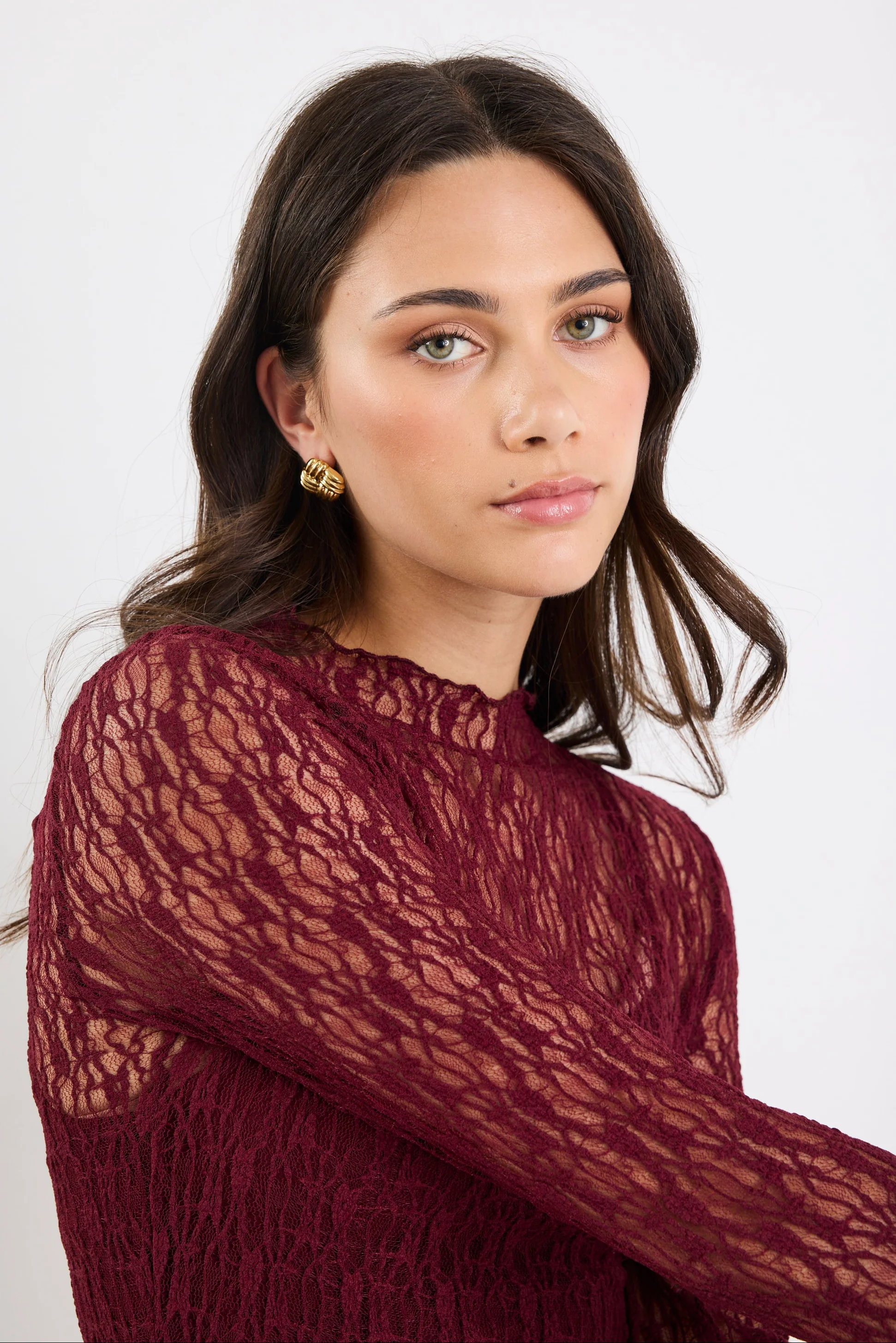 Keepsake Burgundy Lace Long Sleeve Maxi Dress - Image 4