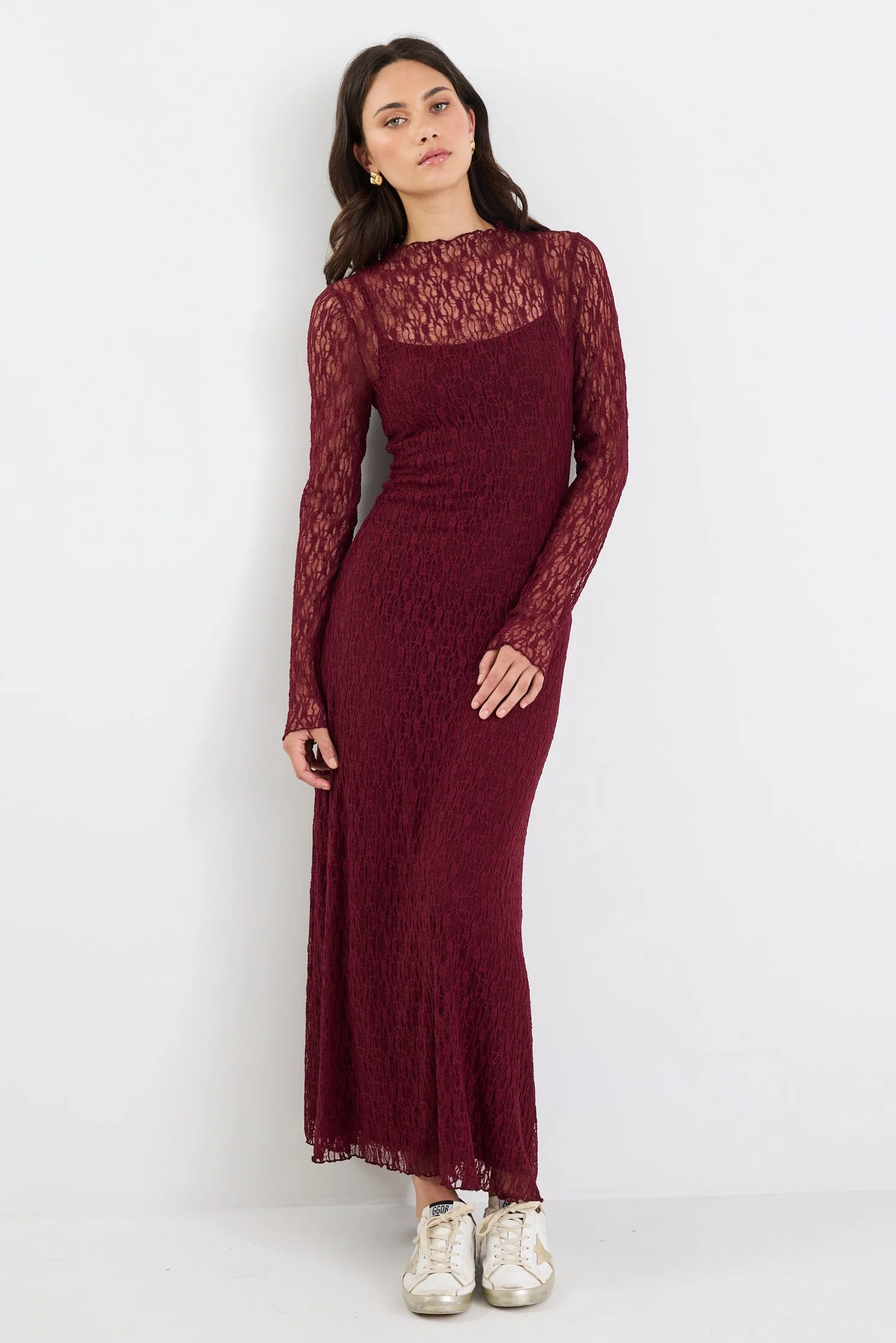 Keepsake Burgundy Lace Long Sleeve Maxi Dress - Image 6