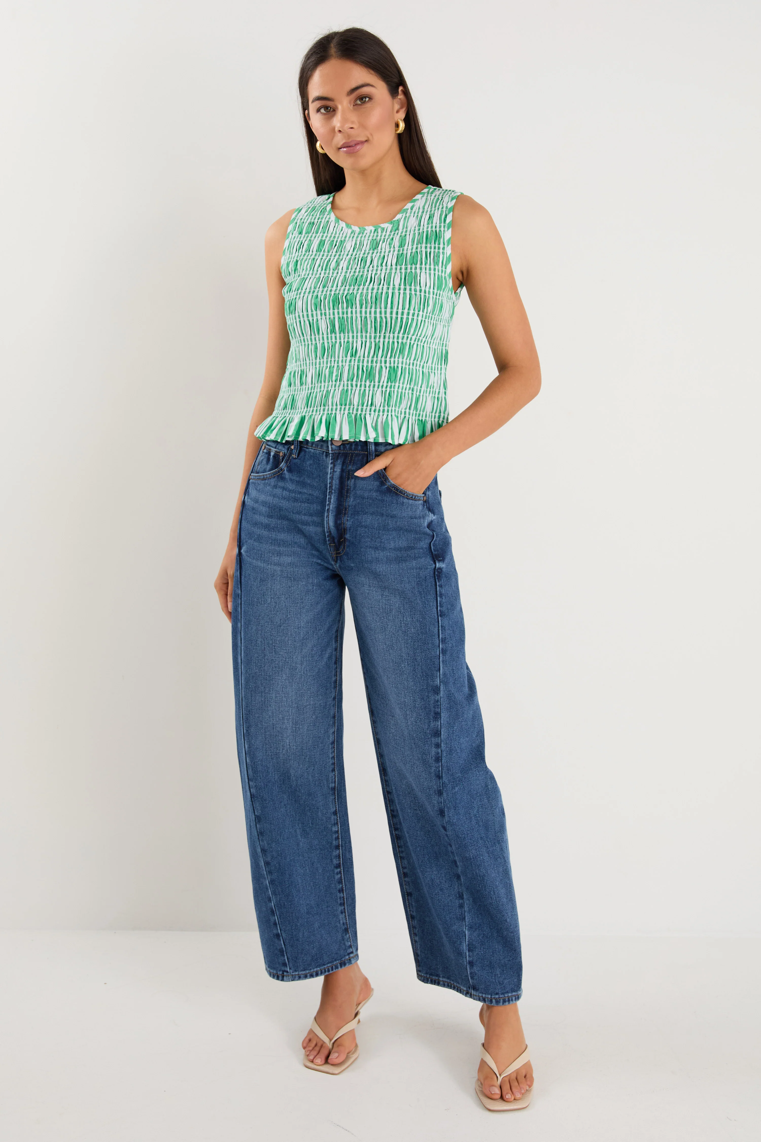 Lonely Green Stripe Shirred Shell Top - Image 2