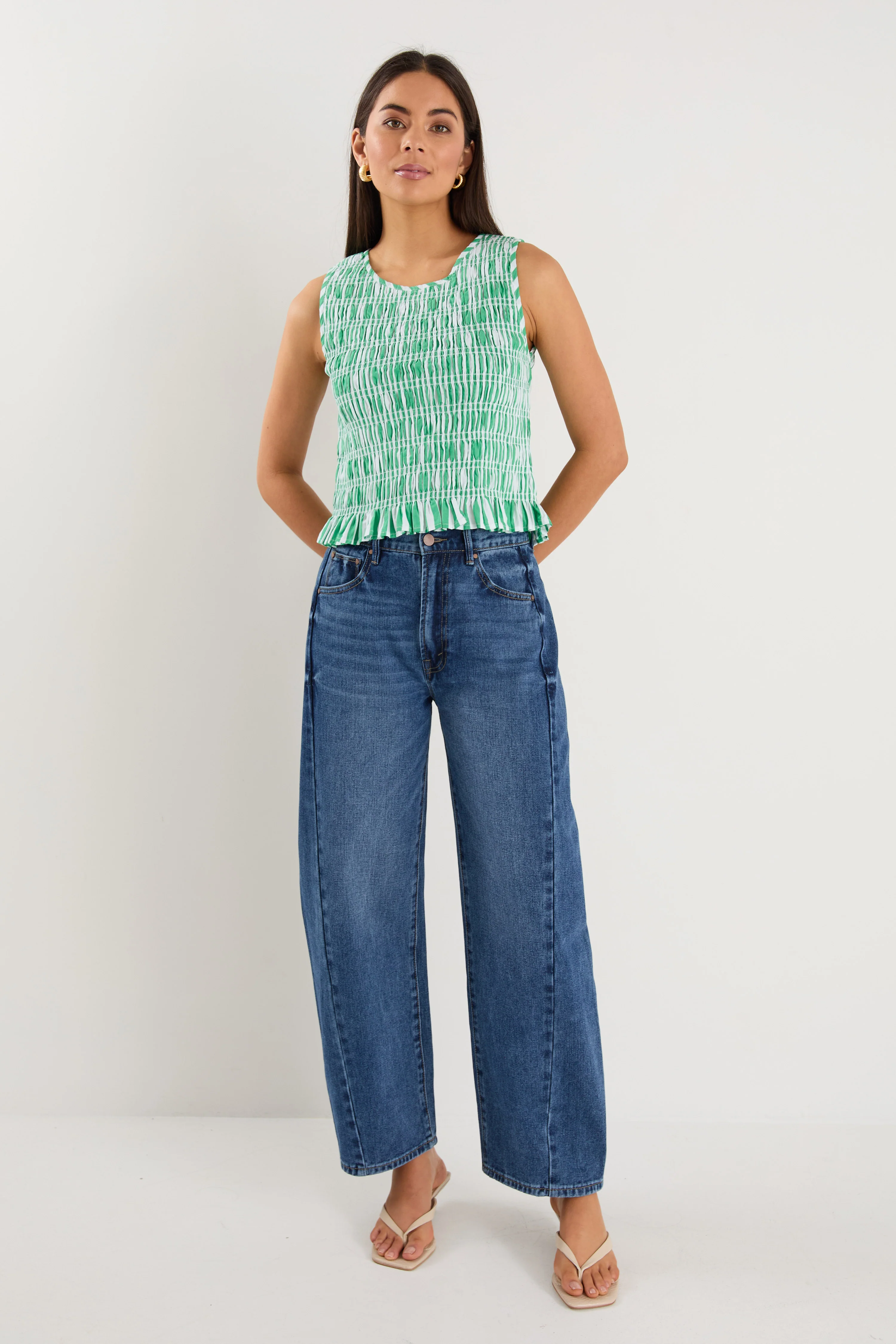 Lonely Green Stripe Shirred Shell Top - Image 5
