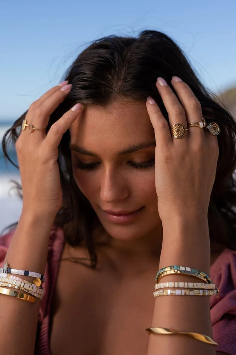 Love Cream Gold Turquoise with Gold Charm Bracelet - Image 2